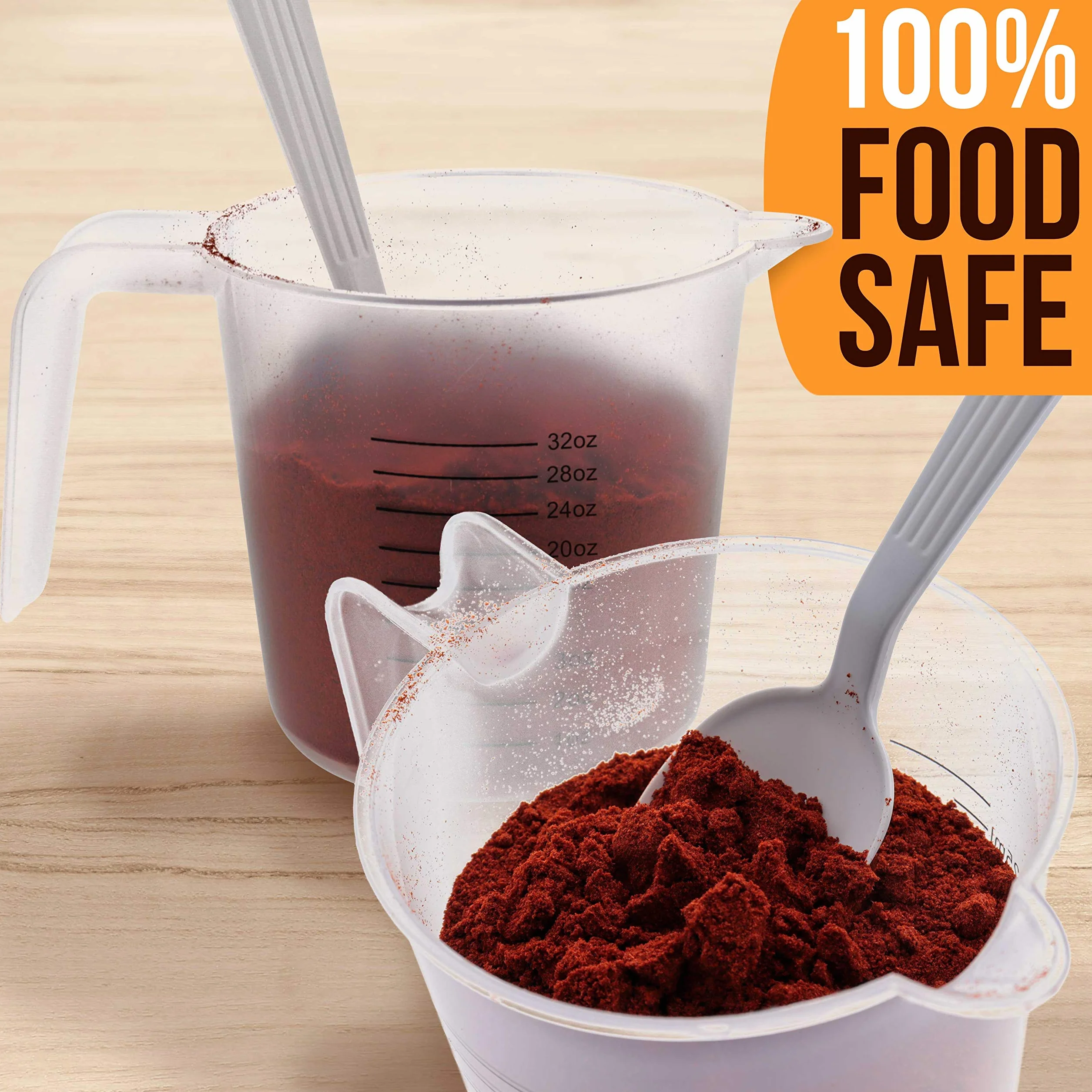 U.S. Kitchen Supply - 1000 ml kubek z miarką z tworzywa sztucznego z uchwytami (6 sztuk) – 4 filiżanki pojemności, uncje i oznaczenia ML Cup – zmierz i mieszaj składniki przepisu, mąkę, wodę