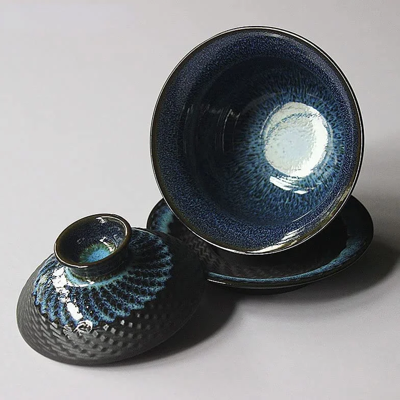 Gaiwan ceramiczny glazurowany w piecu, filiżanka porcelanowa kungfu, chińska filiżanka retro, Sancai Gaiwan ze spodkiem z pokrywką