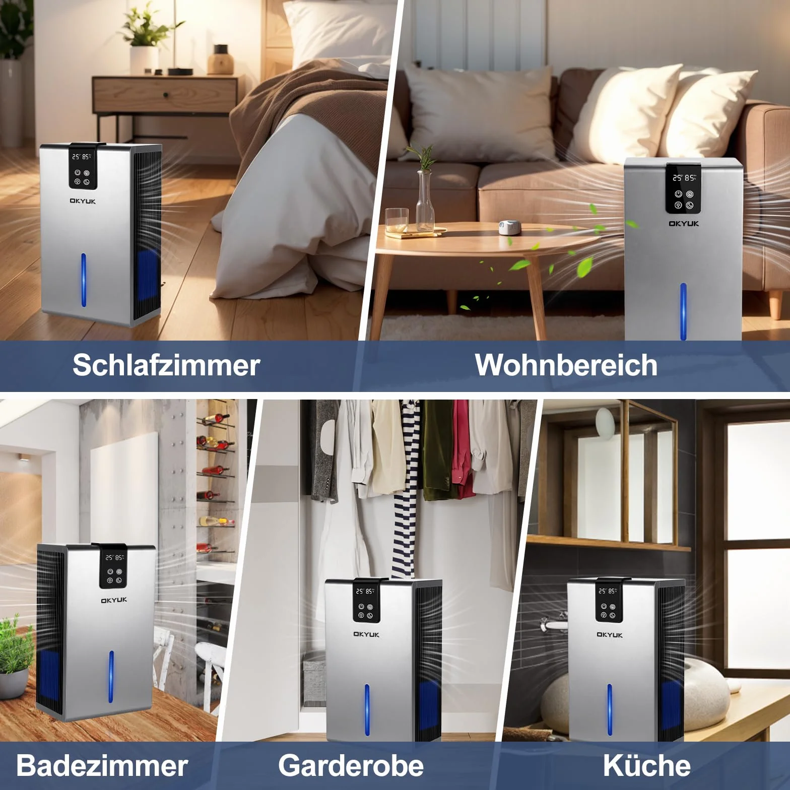 Elektryczny osuszacz powietrza 2700 ml, osuszacz powietrza do domu z automatycznym wyłączaniem, 7-kolorowe światło LED, idealny do kampera, łazienki, sypialni, piwnicy (kolor szary)