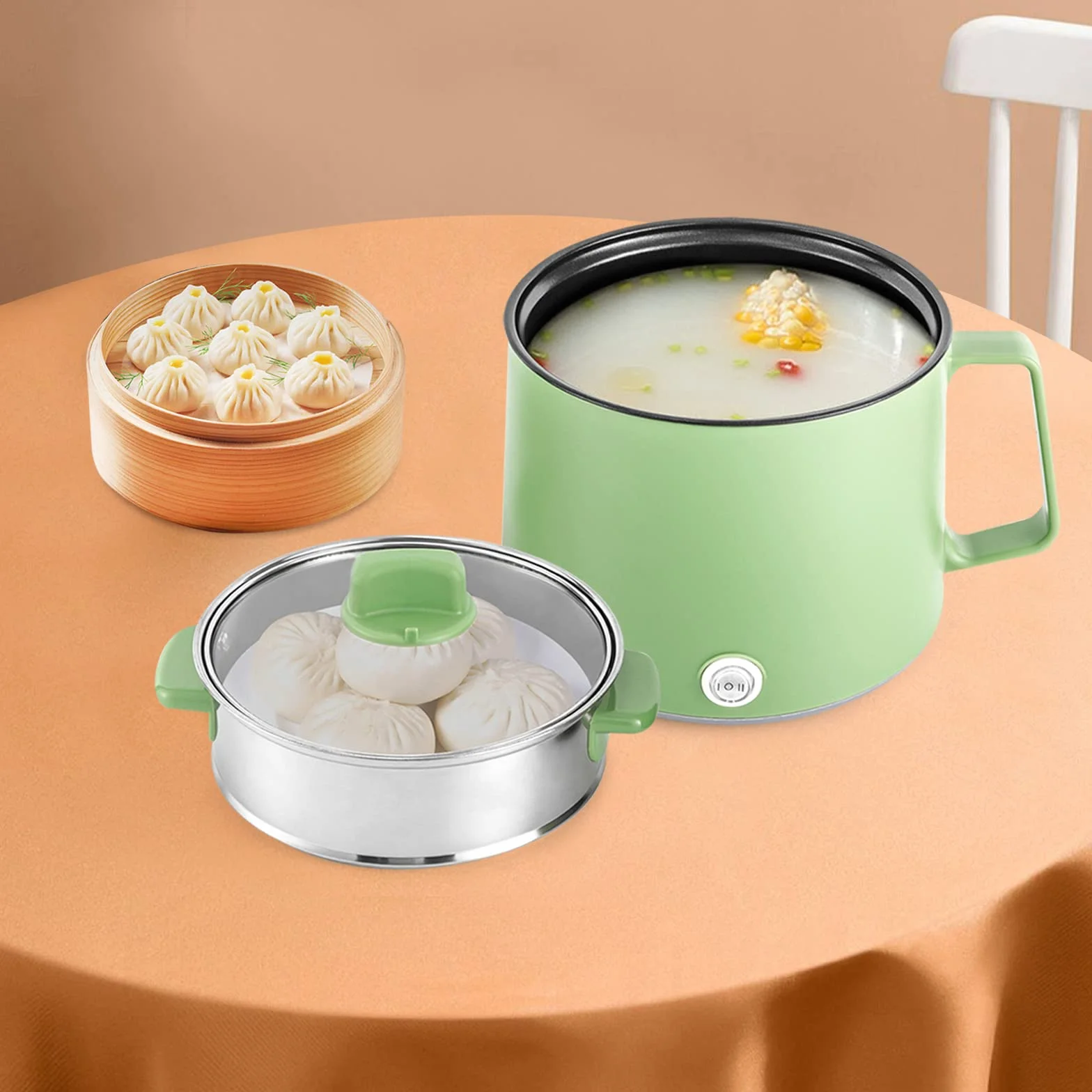 Elektryczny garnek Hot Pot 1,7 l, wielofunkcyjny, elektryczny garnek do gotowania z funkcją utrzymania ciepła, przenośny, szybki garnek do zupy, nieprzywierający, do domu, biura, zielony