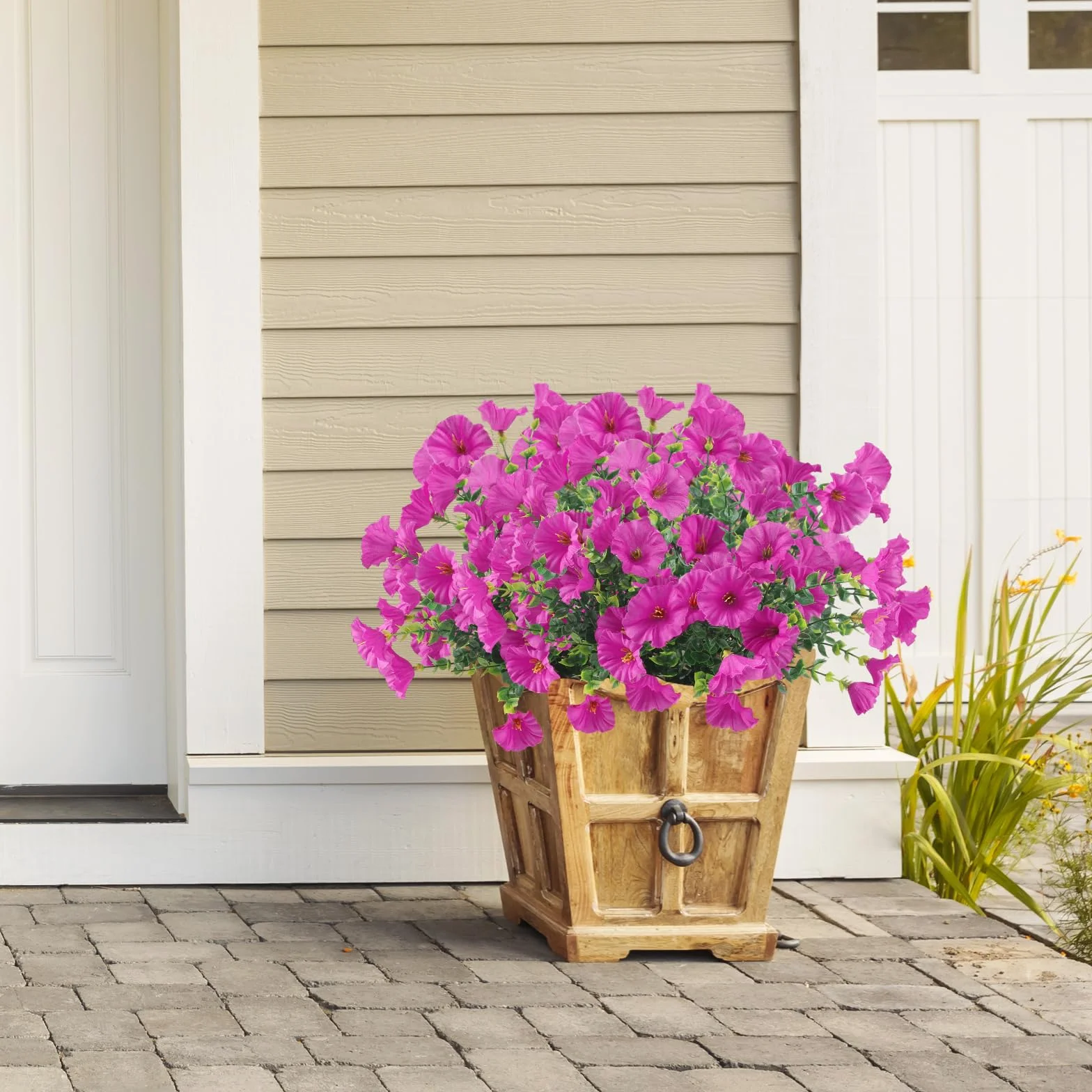 YUE QIN Sztuczne kwiaty do użytku na zewnątrz, 6 wiązek sztucznych roślin balkonowych, pelargonie, sztuczne kwiaty, jak prawdziwa petunia, realistyczne plastikowe kwiaty do użytku na zewnątrz, do