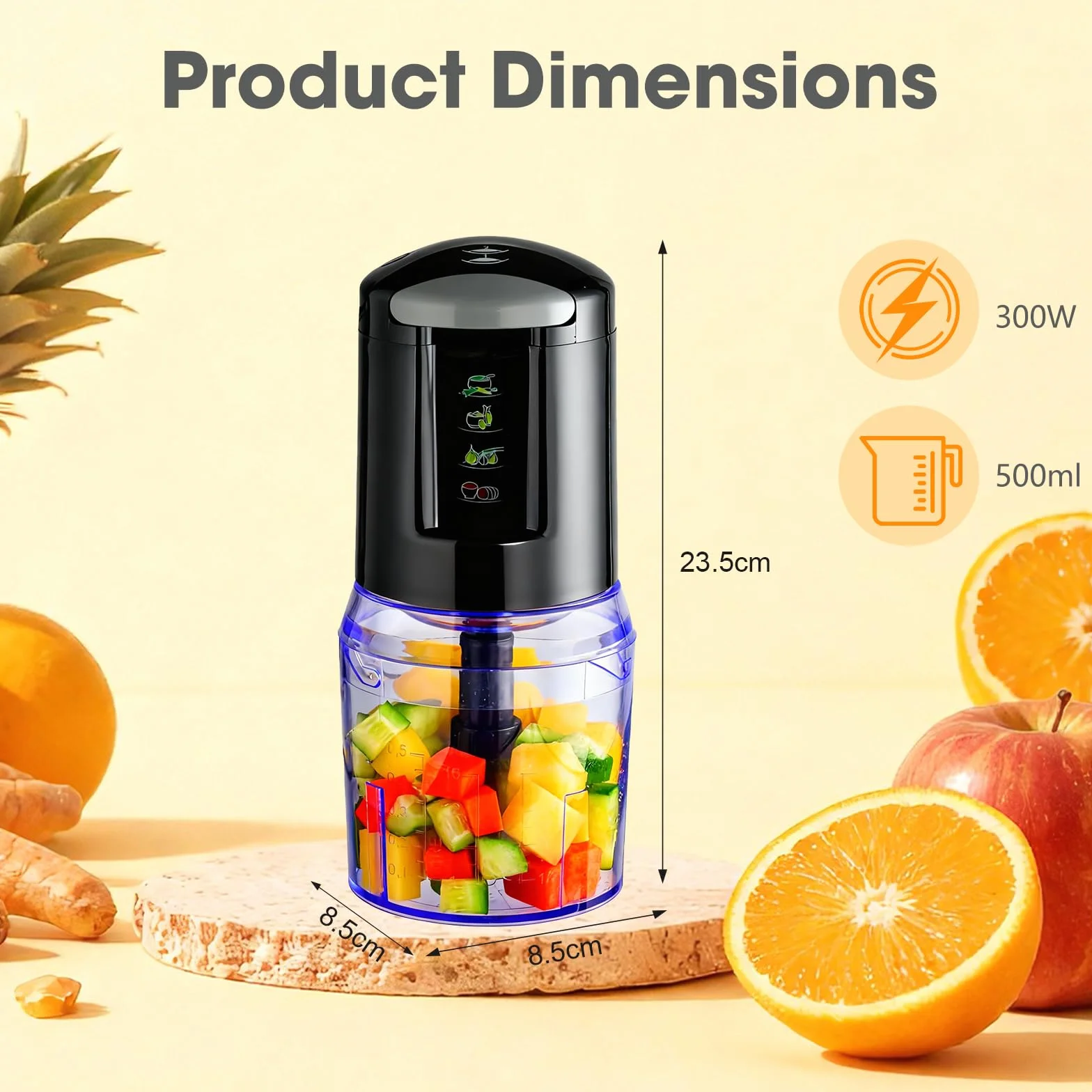 VIANTO wielofunkcyjny robot kuchenny 300 W, elektryczny rozdrabniacz z blenderem, krajalnicą do cebuli i szklanką 500 ml do mięsa, ziół, pesto