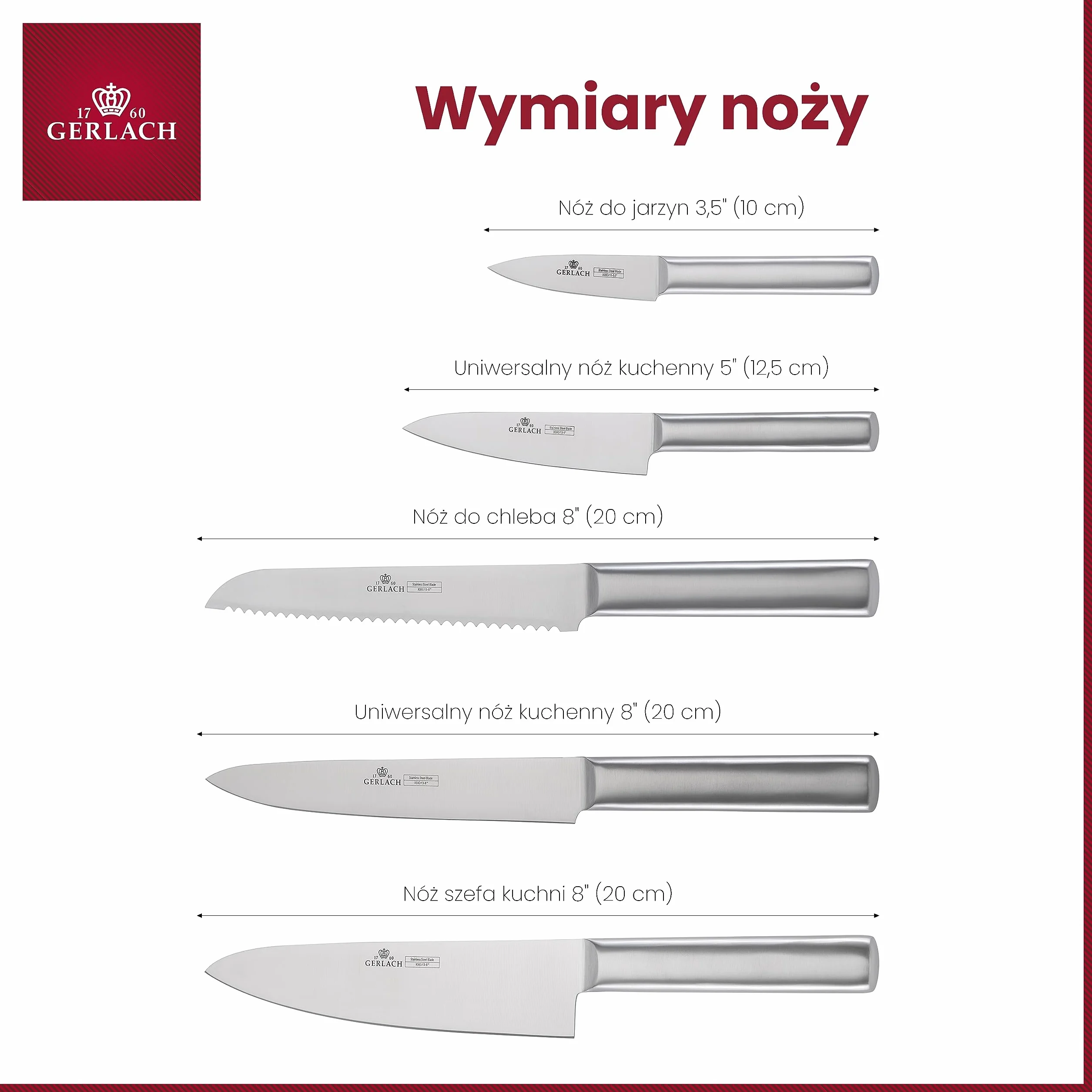 Gerlach Ambiente Magnetic Zestaw Noży, Srebrny/Brązowy, 5 Sztuk