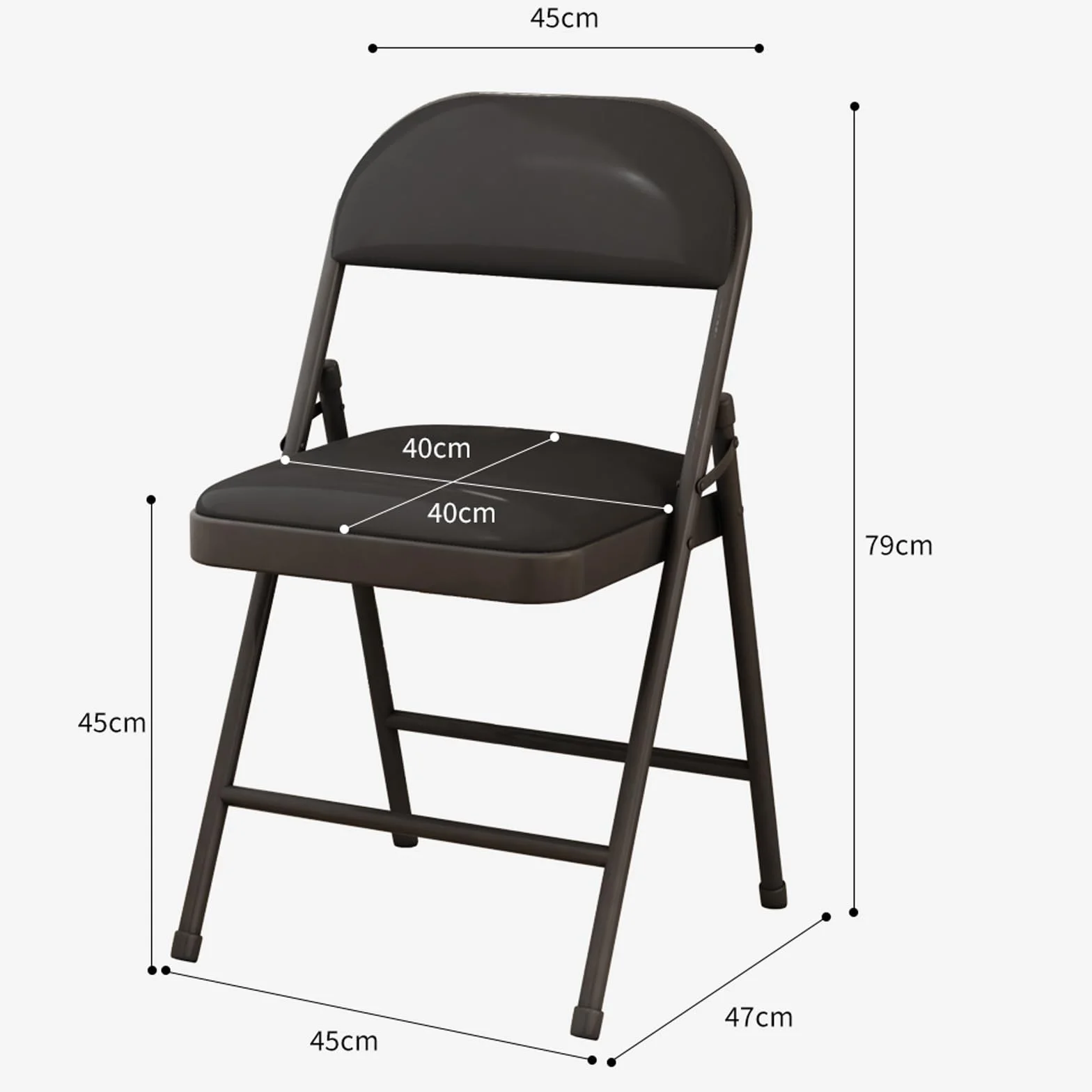 Folding Chairs Metal Frame Indoor Fold Up Chair Folding Desk Chairs Easy Folding And Storage Foldable Chairs For Office Home Extra Seat Black Chairs 79 * 45 * 47cm