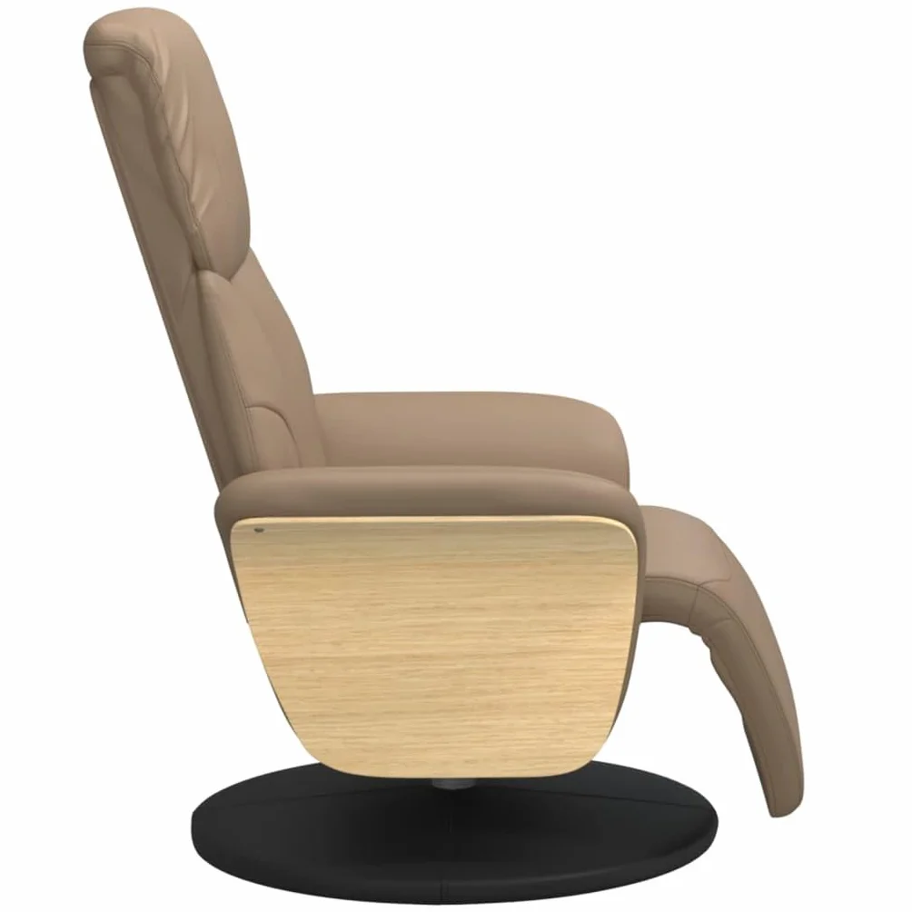 Fotel relaksacyjny z podnóżkiem, kolor brązowy cappuccino, sztuczna skóra, regulowany, obrotowy, z podłokietnikami, ergonomiczny, do salonu, sypialni, biura, relaksu, czytania, oglądania