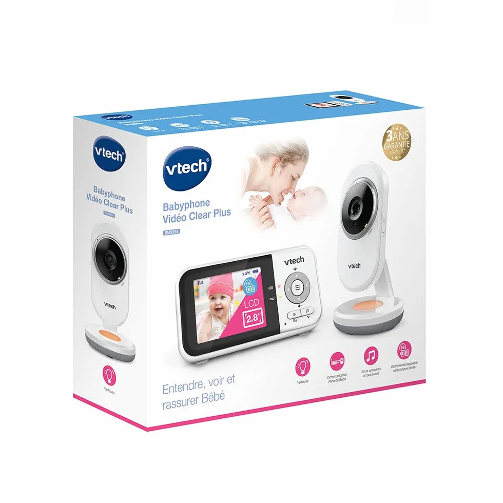VTech BM3254 Monitor dziecka z kamerą, długi poziom, 2,8" ekran LCD, kolorowe światło nocne, dźwięk południowy i listwy, dwukierunkowy rozmowę - PL wersja biała