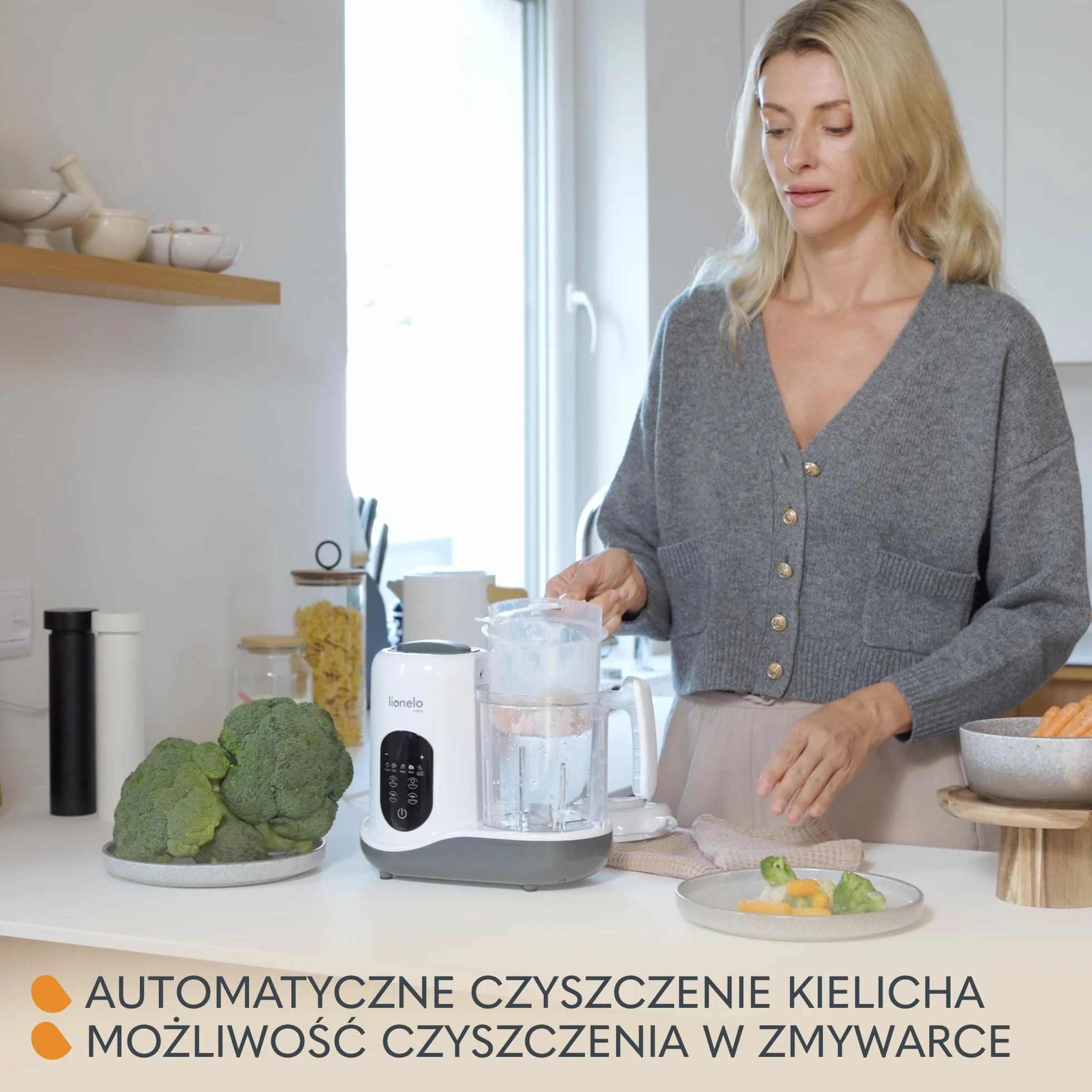 LIONELO BABYMENU Wielofunkcyjny Robot Kuchenny do Przyrządzania Posiłku dla Niemowląt 300 4 Programy Gotowanie na Parze, Blendowanie Podgrzewanie Rozmrażanie, Przepisy on-line