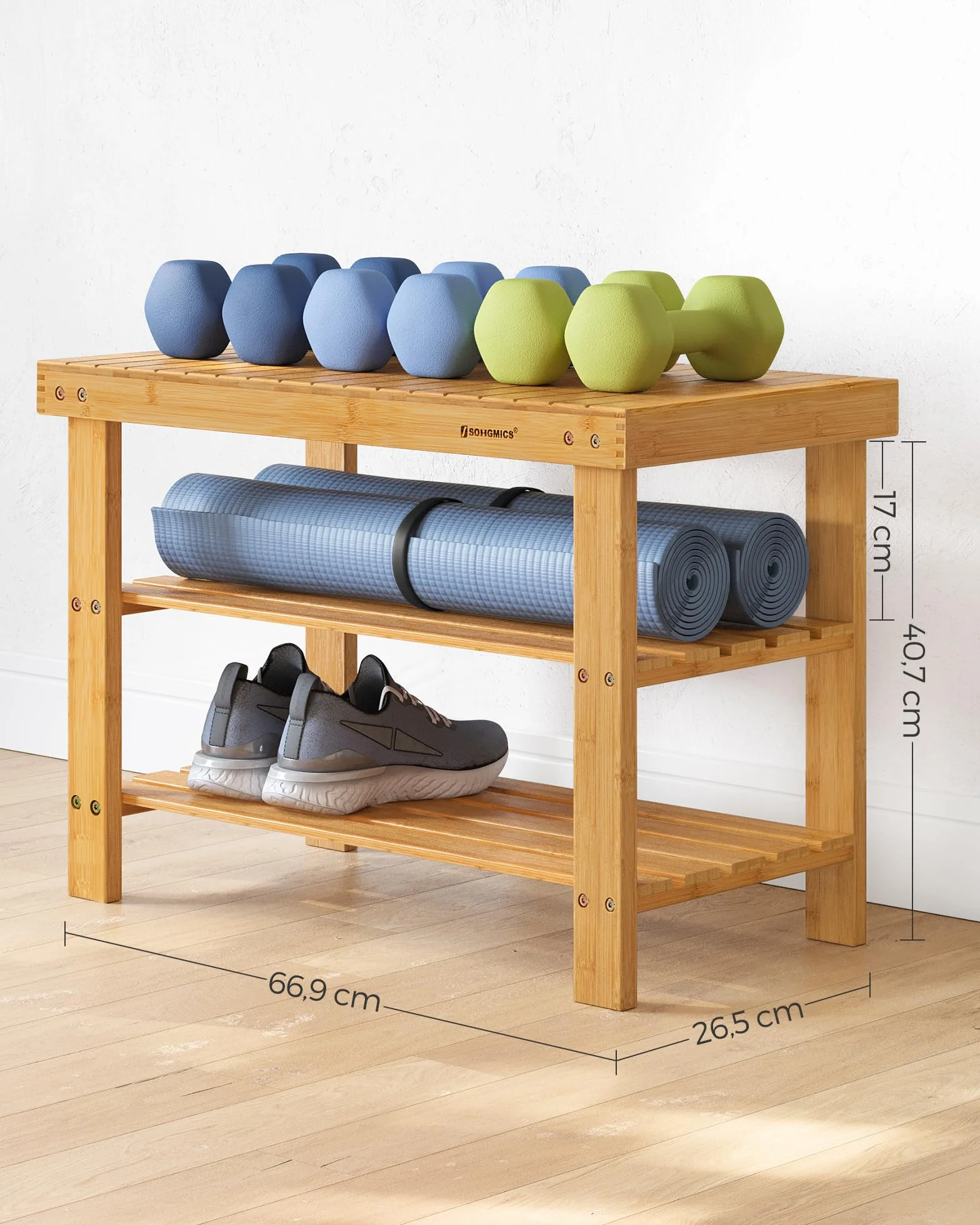 Songmics Regał na Buty, Bambus, Brązowy, 70 x 45 x 28 cm
