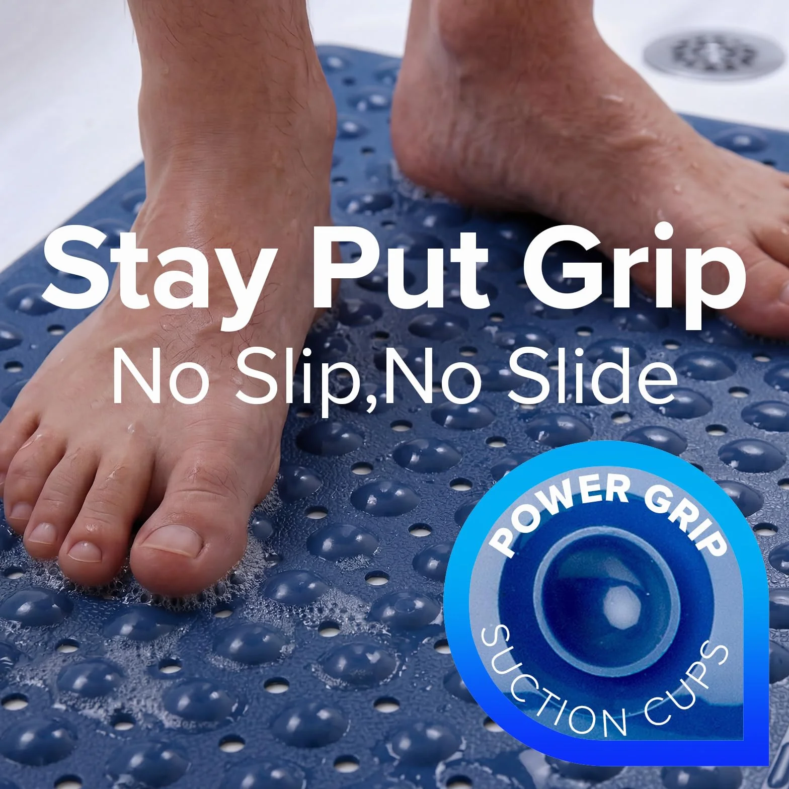 SlipX Solutions Power Grip bardzo długa mata do wanny i prysznica 39 x 16, antypoślizgowa mata do łazienki dla osób starszych i dzieci, 30% dłuższe maty do wanny, 200 przyssawek, otwory odpływowe,