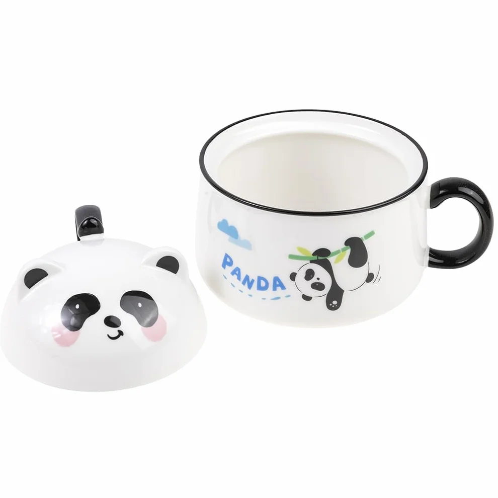 lachineuse - Azjatycka miska ramenowa - Porcelana - 1020 ML - Z pokrywką i sztućcami - Miska śniadaniowa, Zupa, Ryż, Natychmiastowy Makaron - Azjatycki pomysł na prezent, Japonia, Chiny - Biały kolor