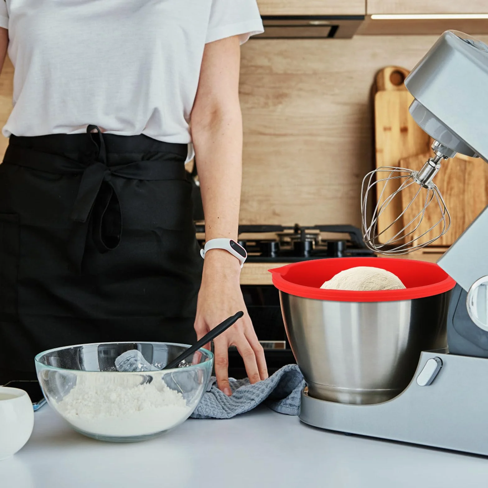 Wkładki Silikonowe dla KitchenAid Przechylna Głowa 5 Qt Mikser Stołowy, Wkład Silikonowa Miska z Pokrywą Zamienną Praktyczne Akcesoria Miksera (Czerwony)
