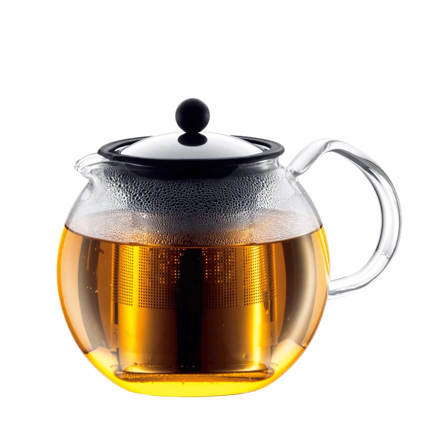 Bodum 1801-16 ASSAM prasa do herbaty, filtr stały, szklany uchwyt, 1,0 l/963.9 g - czarny/przezroczysty, stal nierdzewna