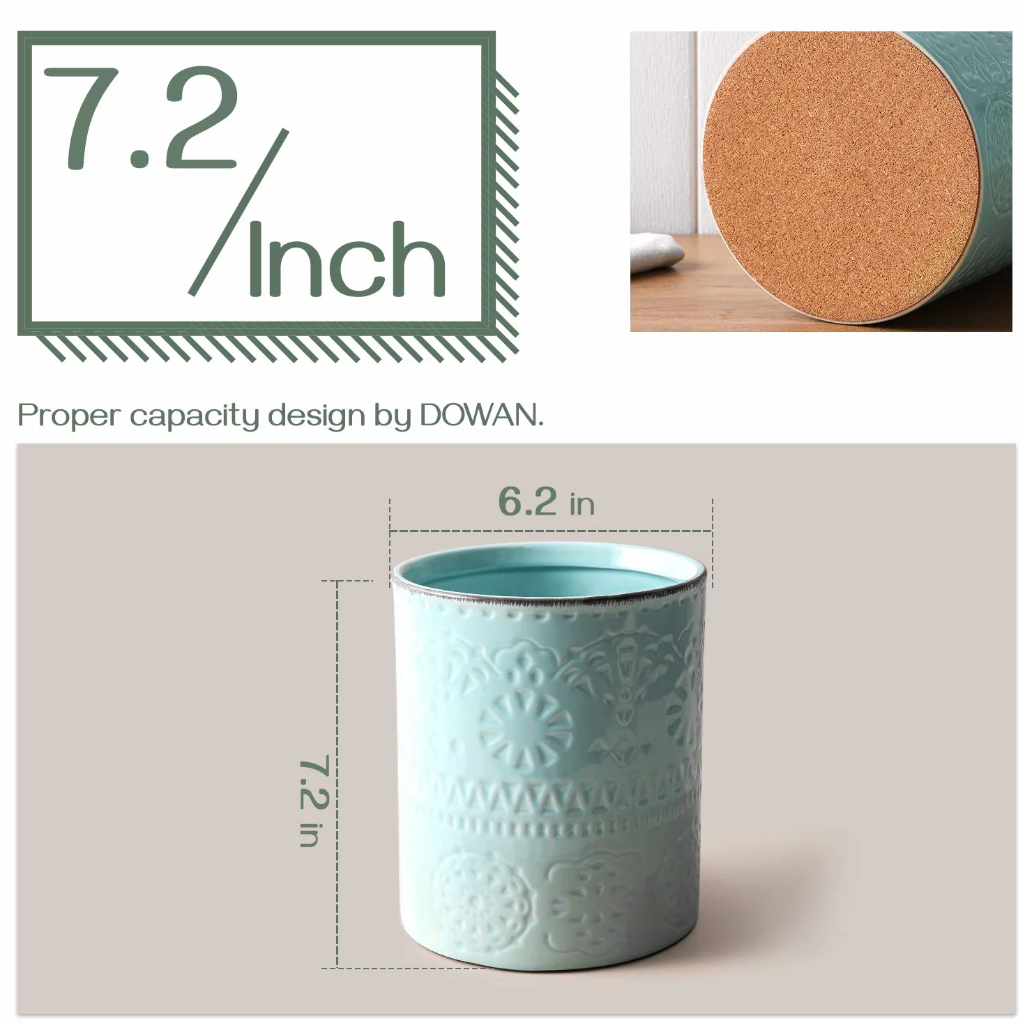 DOWAN Uchwyt na przybory kuchenne, 18,3 x 15,7 cm, duży uchwyt na przybory kuchenne na blat, ceramiczny uchwyt na sztućce, romantyczny pojemnik na przybory, organizer na przybory, wiadro na lód,