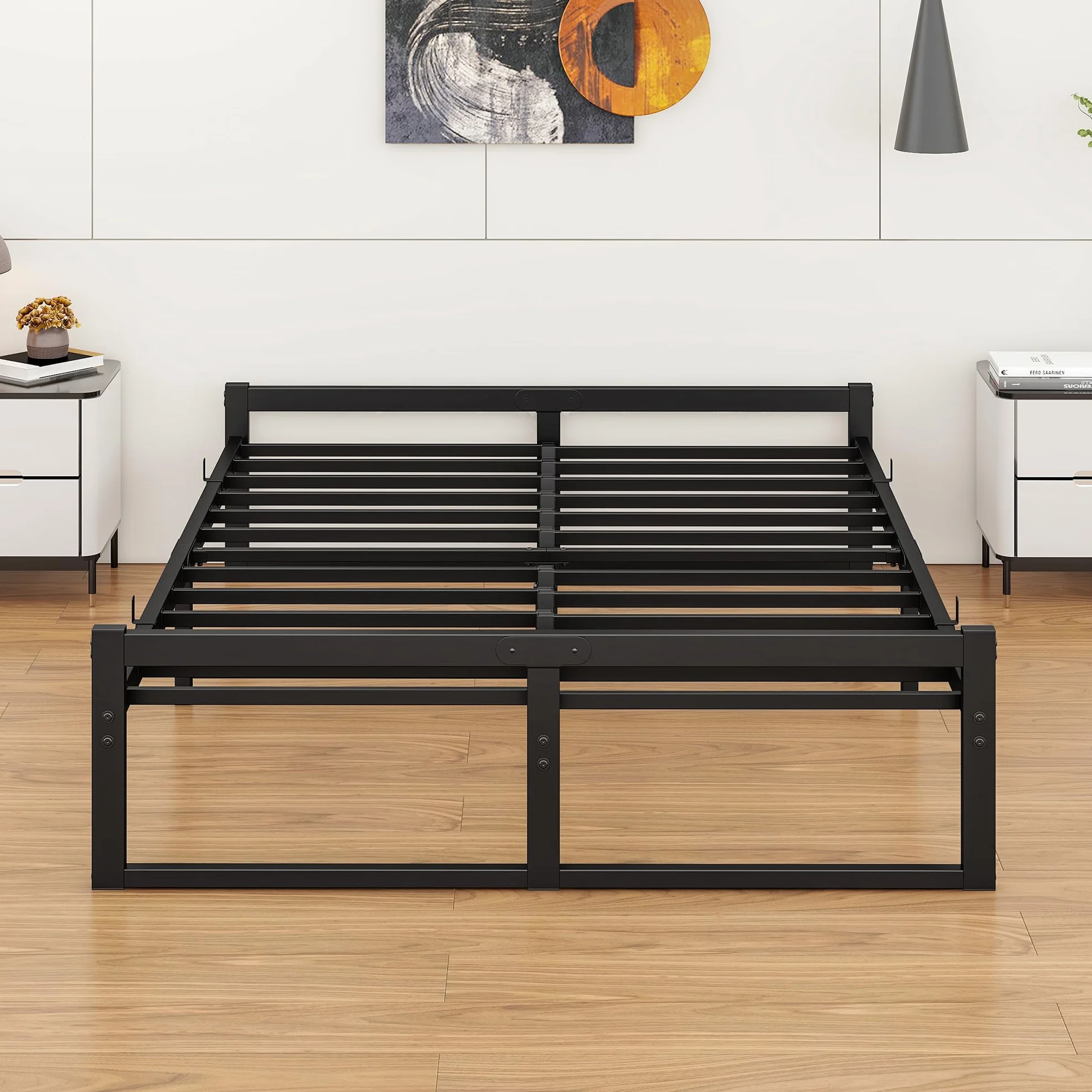 Łóżko 160x200 cm Metal ze Stalową Podpórką Miejscem do Przechowywania