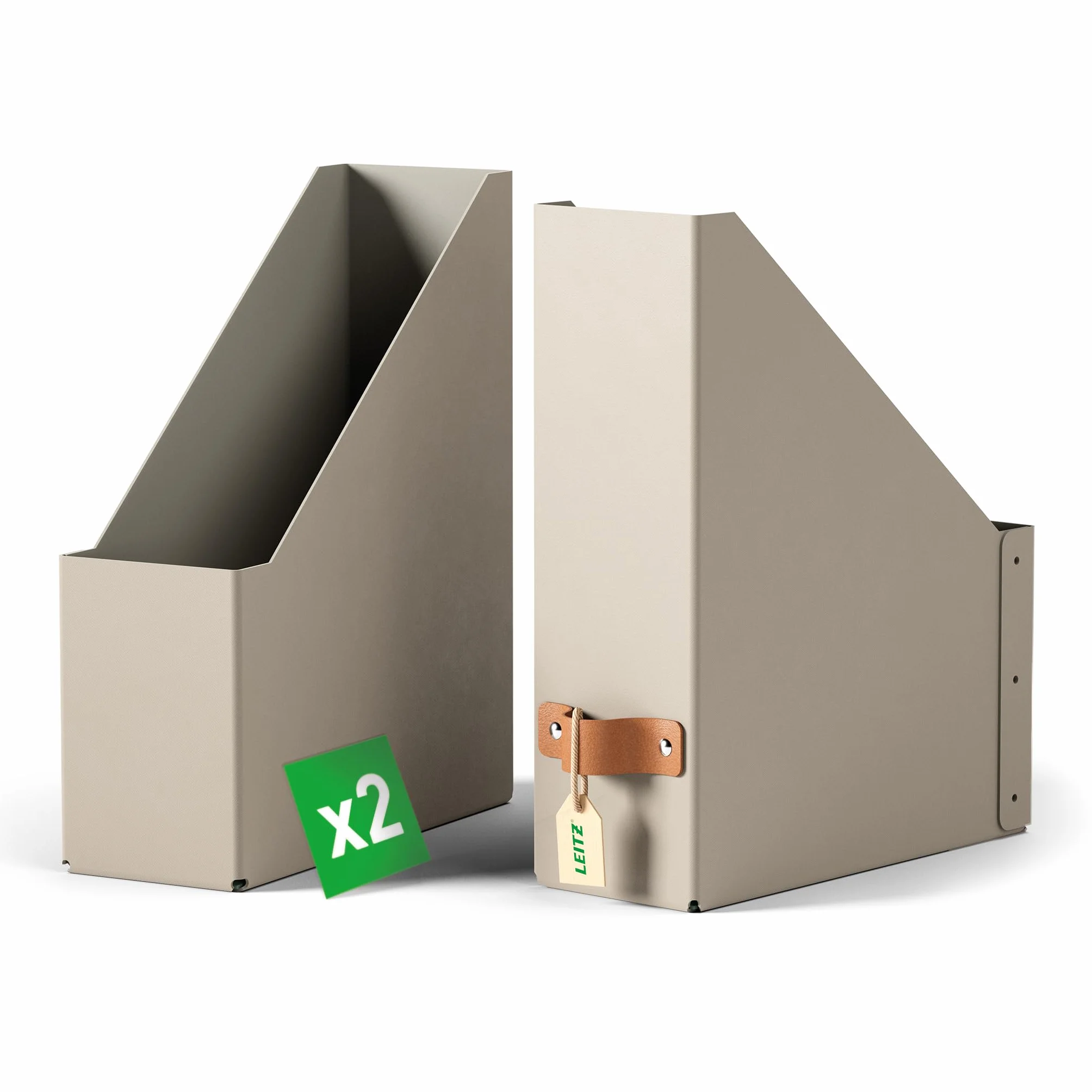 Organizer na Dokumenty Leitz Puro – Zestaw 2x Stojak na Gazety A4, Kompatybilnych z Regałami Modułowymi i Półkami, Pomieści 900 Arkuszy (80 g/m²), 10 x 26 x 31 cm, Beżowy