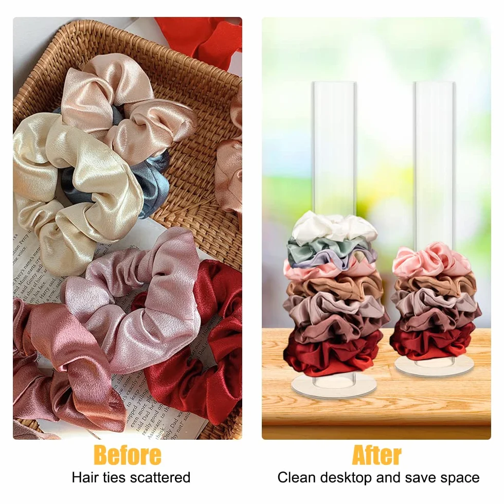 2 sztuki akrylowych uchwytów do scrunchie, przezroczyste organizery do scrunchie, pionowa biżuteria, bransoletka, gumki do włosów, uchwyt na akcesoria dla kobiet, nastolatków, dziewcząt, prezent