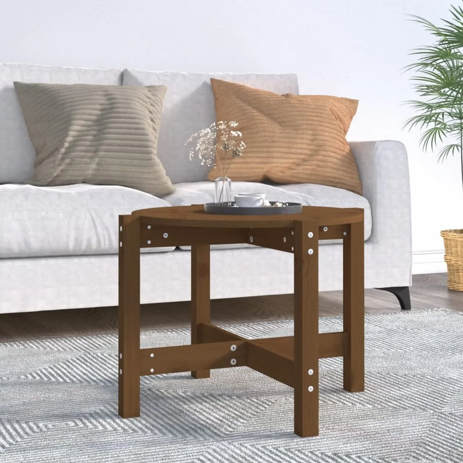 Homgoday Stolik kawowy z litego drewna sosnowego brązowy miodowy 62,5 x 45 cm, konsola pomocnicza stolik do salonu stolik boczny herbata kawa sofa salon meble meble stoliki kawowe meble
