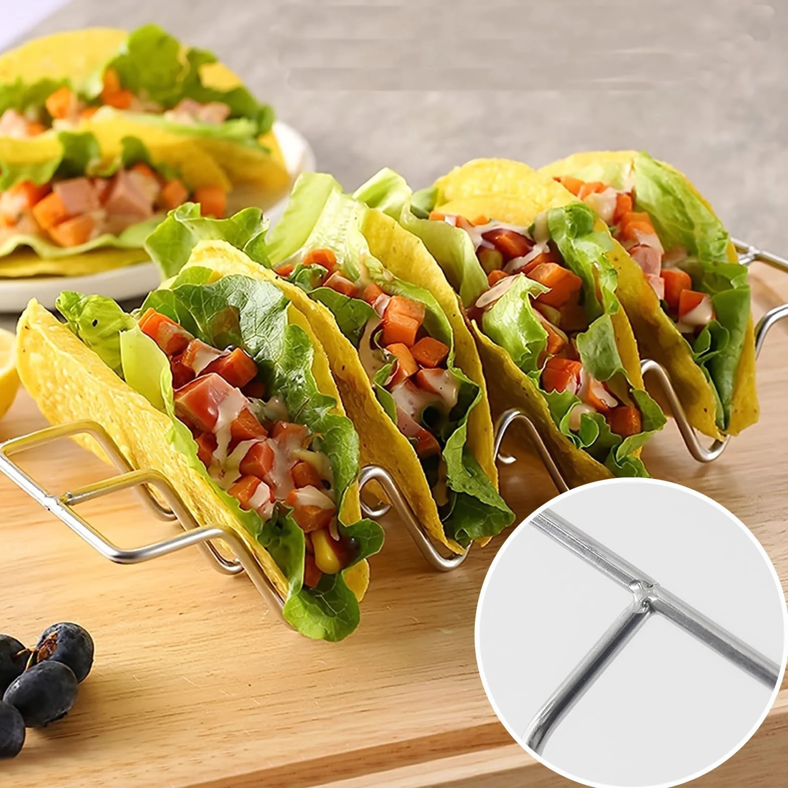 Taco stojak na hot dog, 3 sztuki, ze stali nierdzewnej, do tacos, hot dogów, kanapek, naleśników, nadaje się do mycia w zmywarce