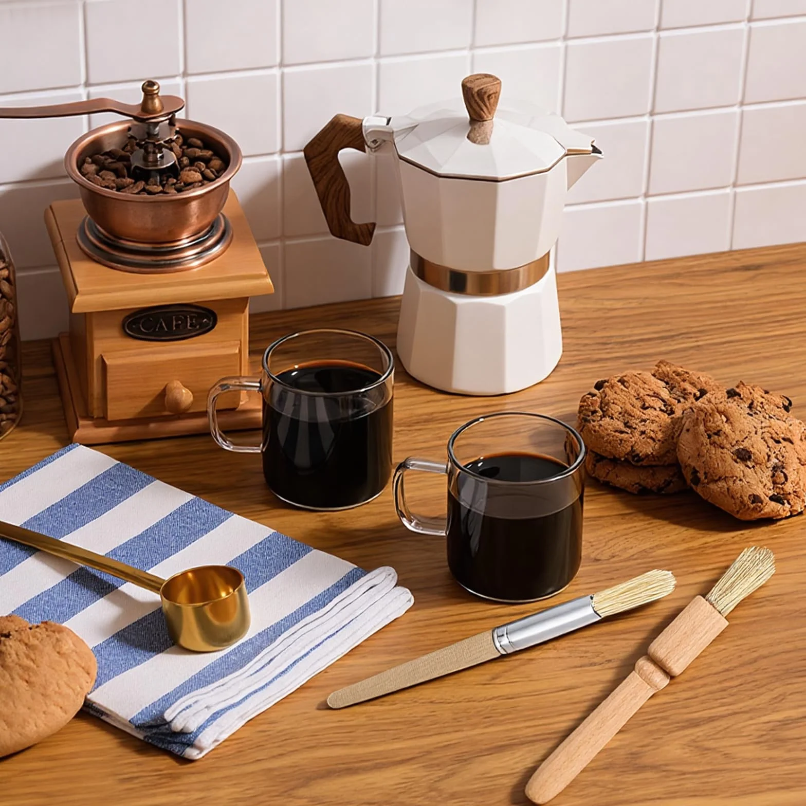 Nylonowy pędzel do kawy, sitko do ekspresu do kawy, 5 sztuk, zestaw pędzli barista, drewniany uchwyt, szczotka do kawy, narzędzie do czyszczenia espresso do młynka do kawy, czyszczenie ekspresu do