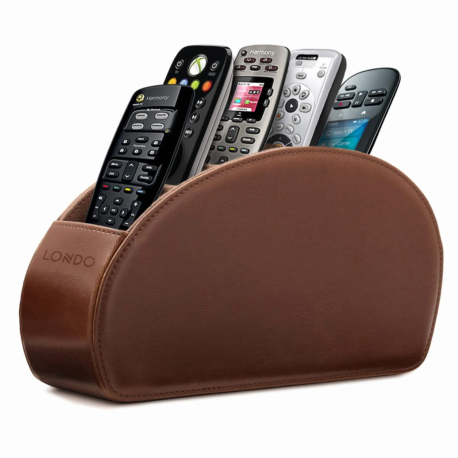Londo Stojak na piloty z 5 przegródkami, DVD, Blu-Ray, TV, kanał Hi-Fi, Roku lub Apple TV, skóra z zamszową podszewką, niewielkie obciążenie do salonu lub sypialni (ciemnobrązowy)