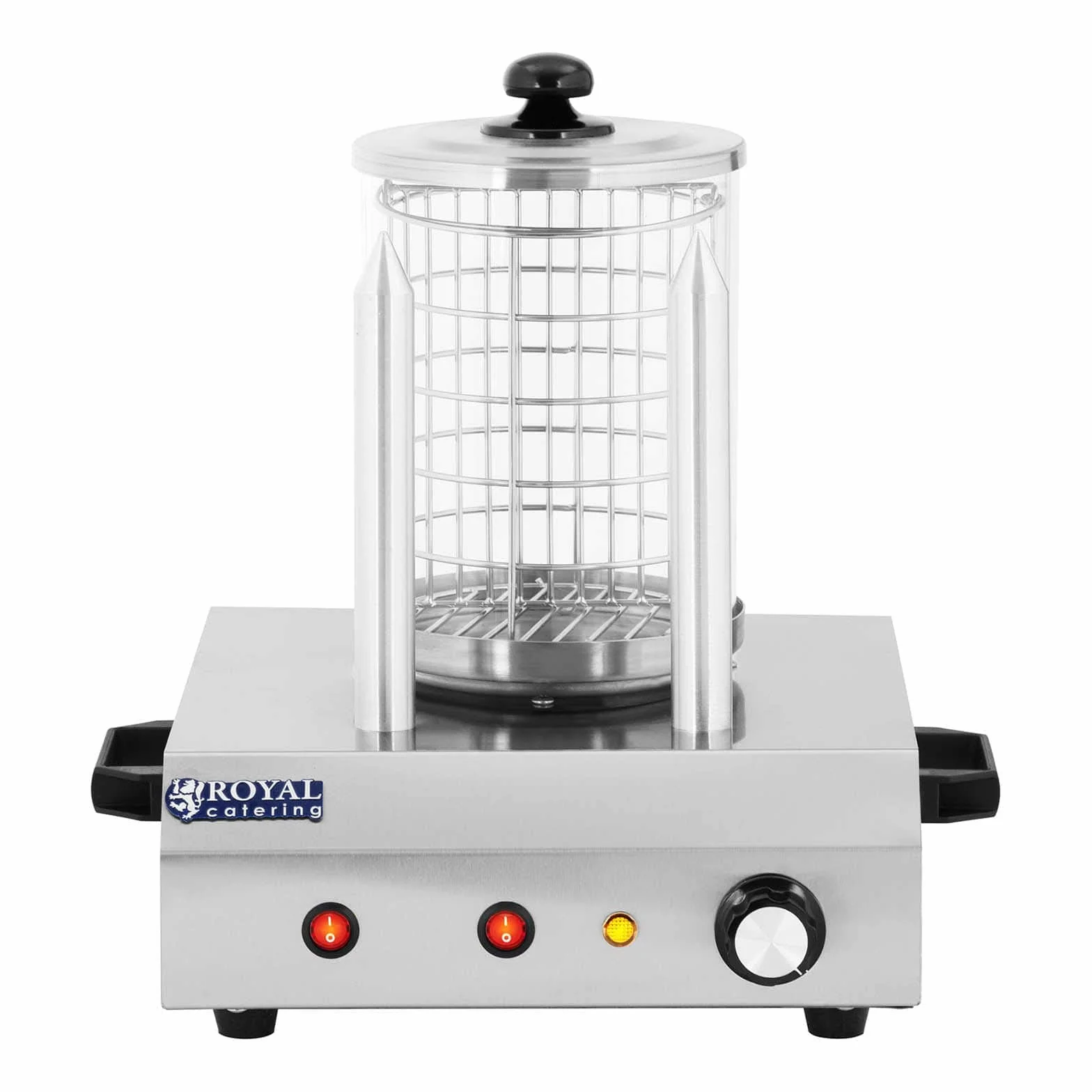 Royal Catering RCHW-350-2 szpikulce do hot Dog Maker Hot Dog Maker 2 (422 W, maks. 28 kiełbasek, 2 szpikulce grzewcze, temperatura do 97 °C, stal nierdzewna, szkło hartowane)