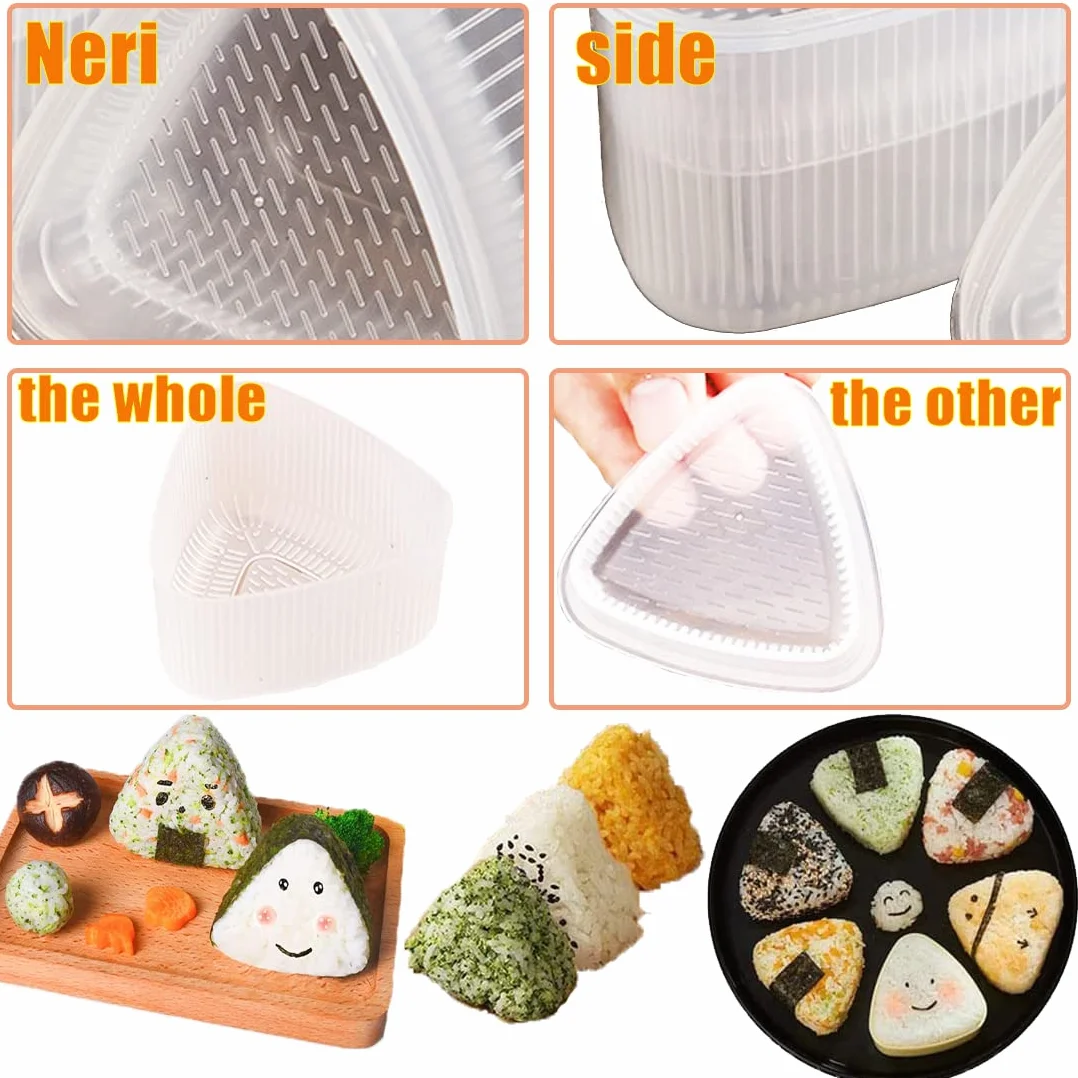 Zestaw do onigiri i sushi, 4-częściowy | Duże i małe trójkątne formy do DIY kuchni, imprezy dla początkujących