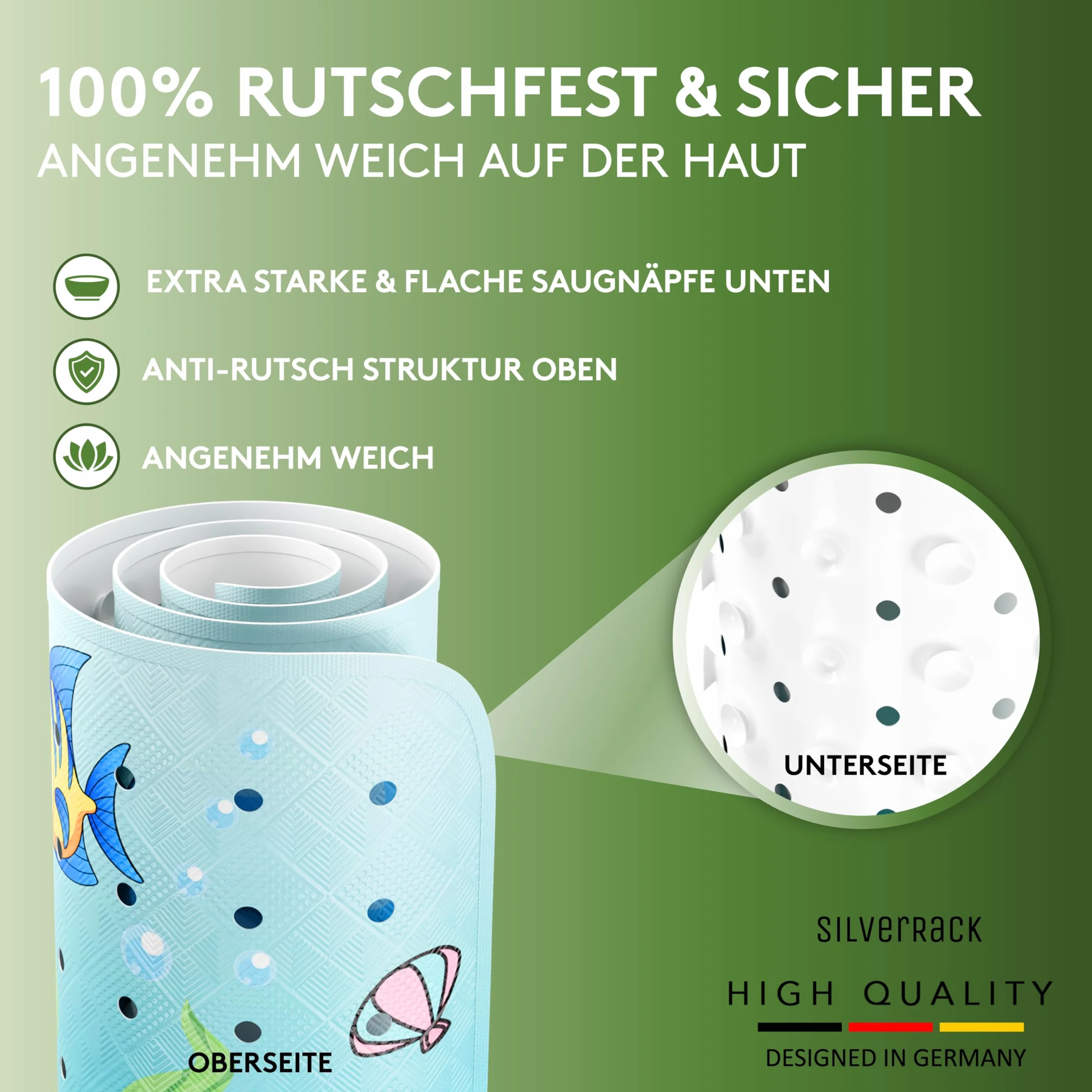 Antypoślizgowa mata prysznicowa dla dzieci 53x53 cm motyw delfina SilverRack bez BPA