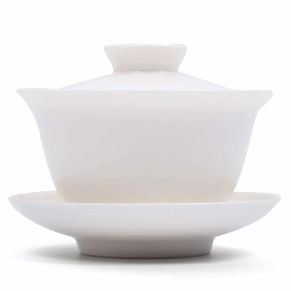 Ceramiczny zestaw Gaiwan, GAI Wan filiżanka do herbaty z pokrywką do tradycyjnej chińskiej ceremonii parzenia herbaty Gongfu luźna herbata oolong/puerh G-W-1 (biała ceramika)
