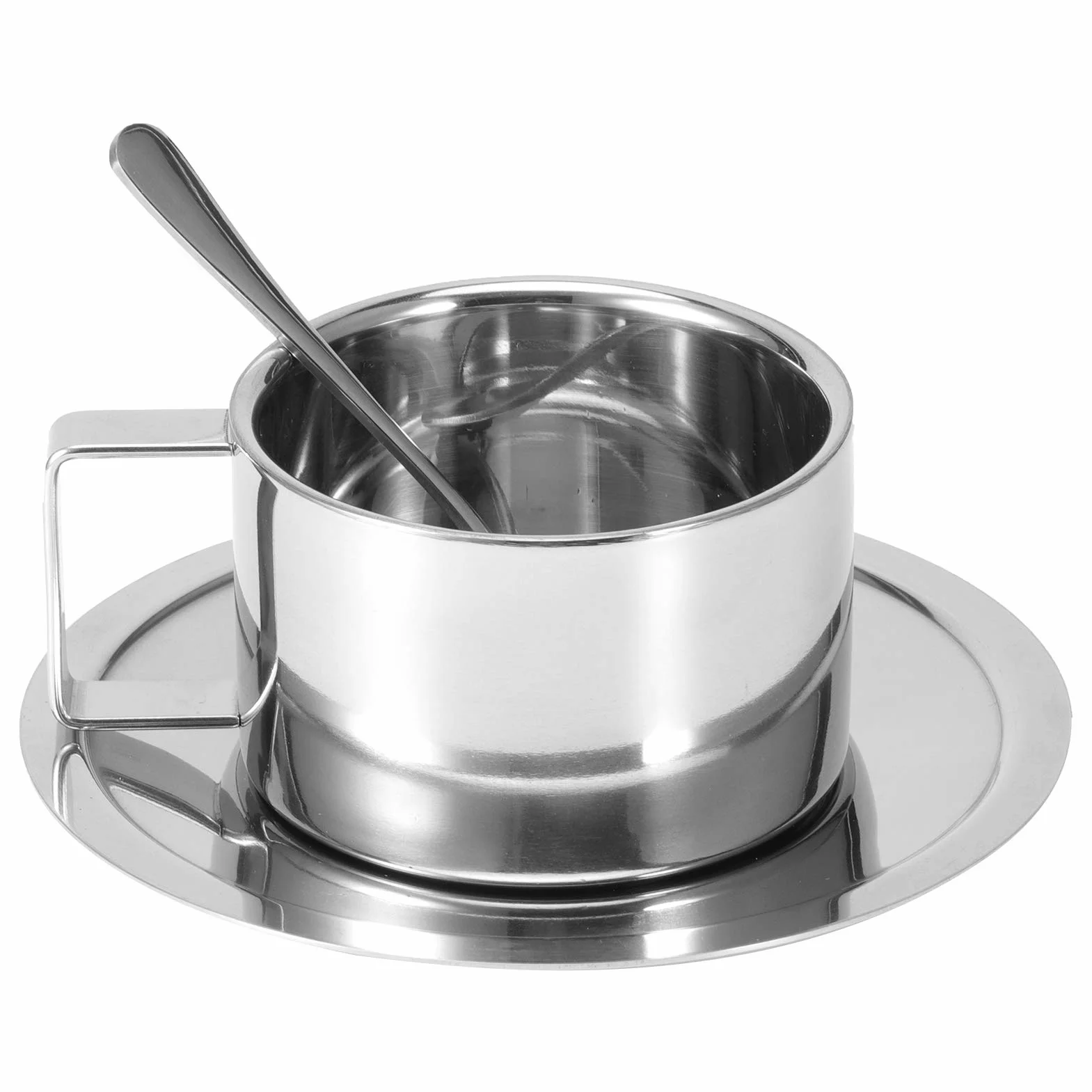 Filiżanki Kawy z Spodkami i łyżkami, Kubek ze Stali Nierdzewnej na Kubek Termiczny Podwójnie żalowy Zestaw Termotasowy na Latte Cappuccino Kawa