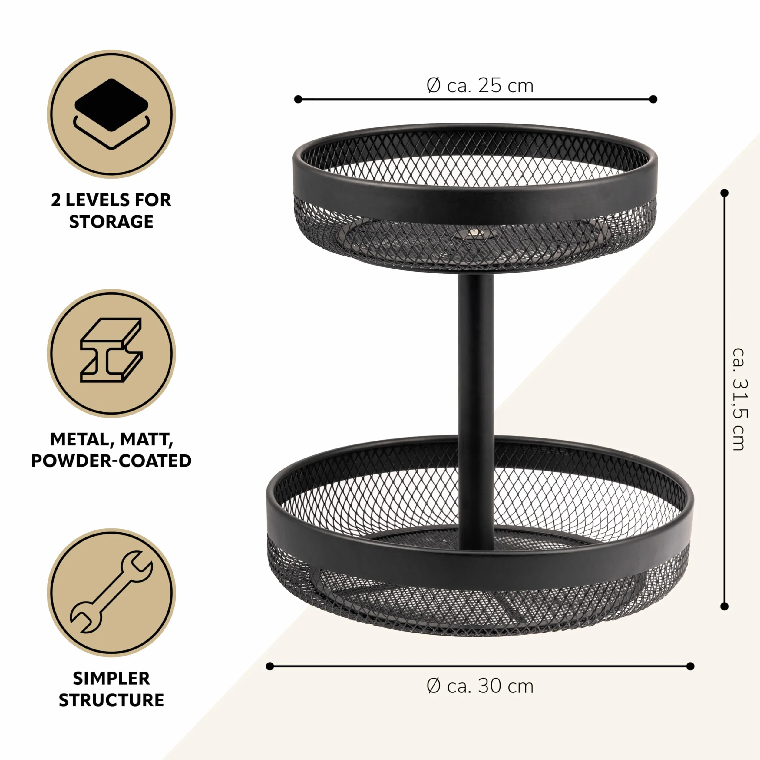 Metalowa okrągła patera na owoce 2-poziomowa 25 cm i 30 cm czarna