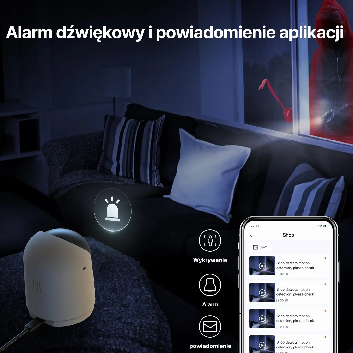 Tenda kamera monitorująca Tenda 2K CP3 V3.0, kamera Wi-Fi 360 stopni z 2-kierunkowym dźwiękiem, FHD 3MP, noktowizor, wykrywanie ruchu, alarmy i powiadomienia push, do kamer dla dzieci i zwierząt