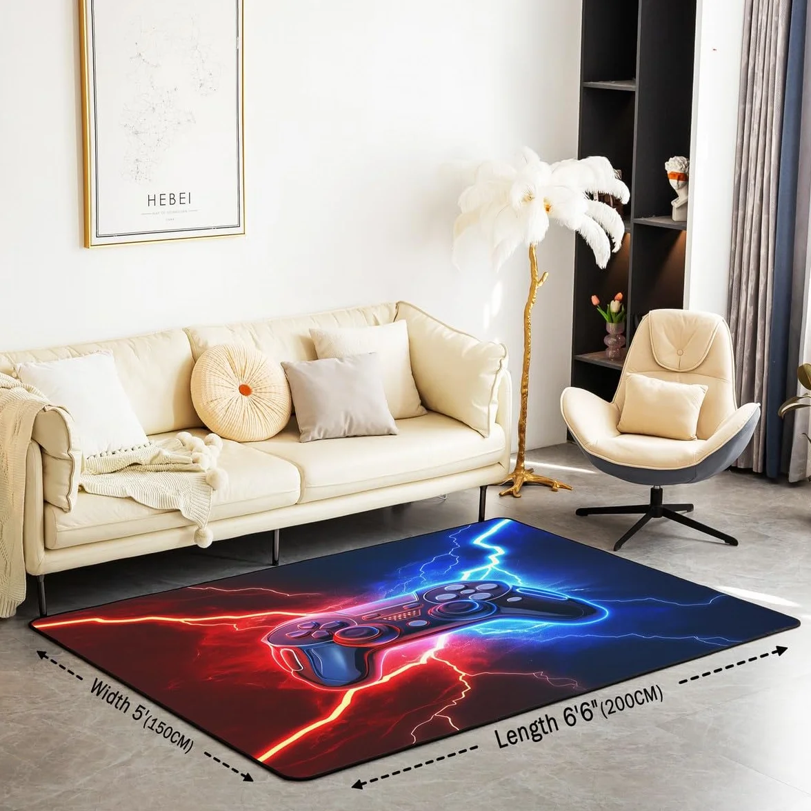 Loussiesd Dywan do salonu dla graczy, 100 x 150 cm, gamingowy dywan akcentujący dla chłopców, dziewcząt, nastolatków, nowoczesny kontroler konsoli do gier, wewnętrzna mata podłogowa, joystick,