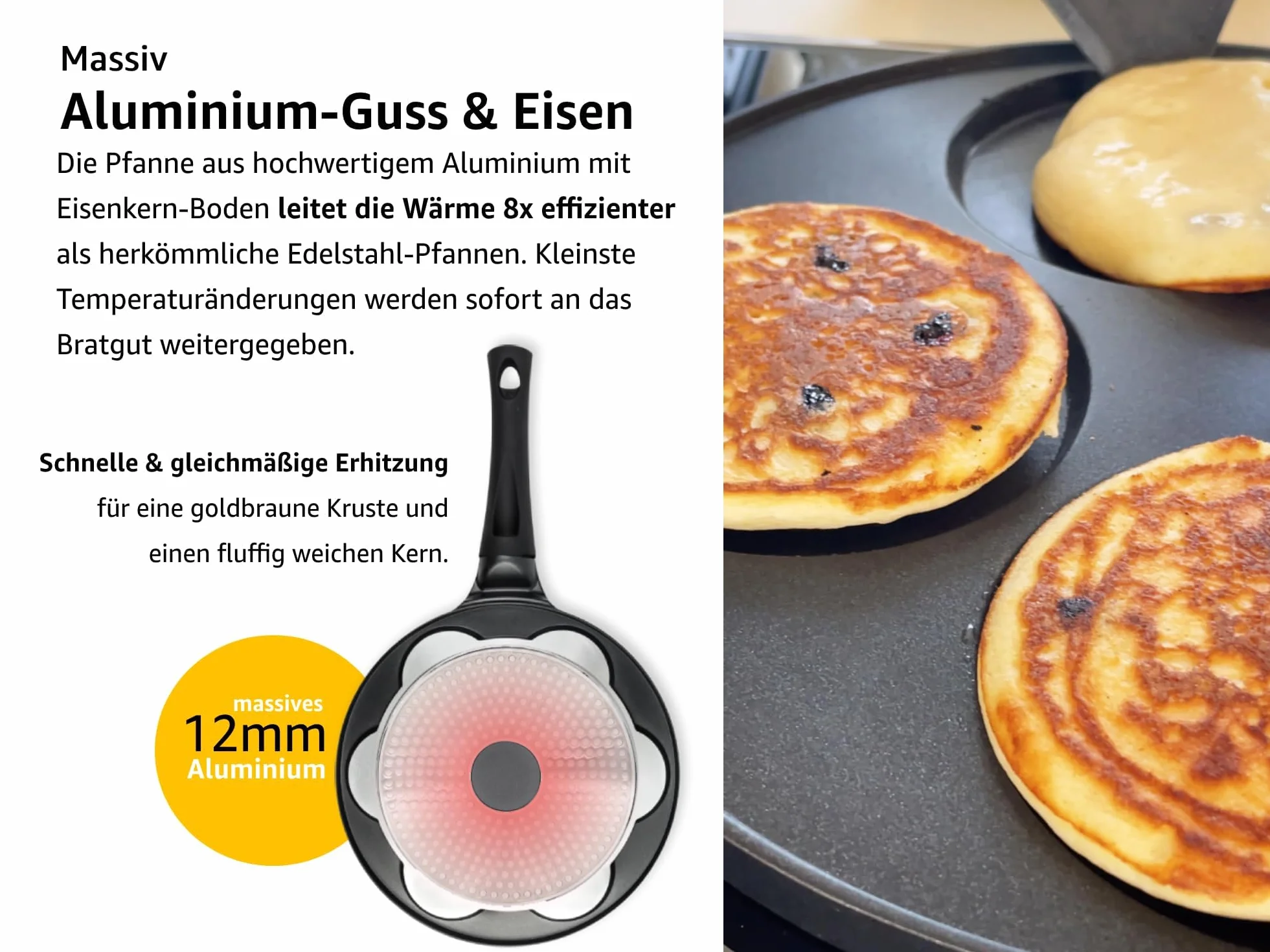 endusor Patelnia do naleśników indukcyjnych – patelnia do jajek sadzonych Ø 26 cm z potrójną powłoką PowerShield. Do wszystkich rodzajów kuchenek: indukcyjnych ceramicznych gazów elektrycznych