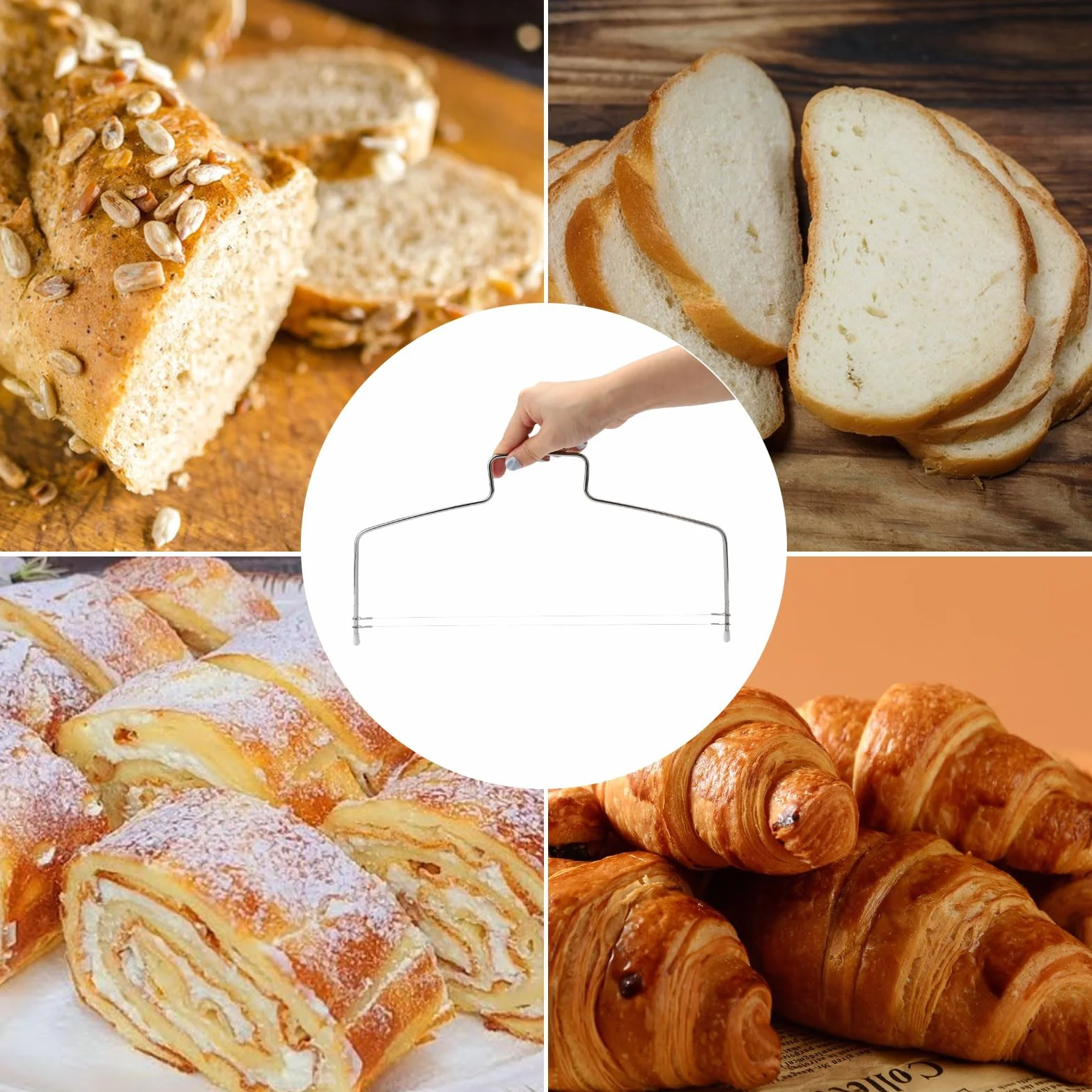 TNSLAND 2 sztuki krajalnica do tortów ze stali nierdzewnej, narzędzie do cięcia dna tortu, regulacja wysokości, drut tnący, piła do ciast i ciast, akcesoria do krojenia tortów, chlebów