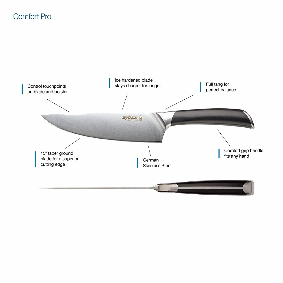 Zyliss Comfort Pro Nóż użytkowy, 14 cm, ostry, kuty niemiecki nóż ze stali nierdzewnej, antybakteryjny czarny uchwyt z podpórką na palce, profesjonalny nóż kuchenny/nóż do warzyw, nadaje się do