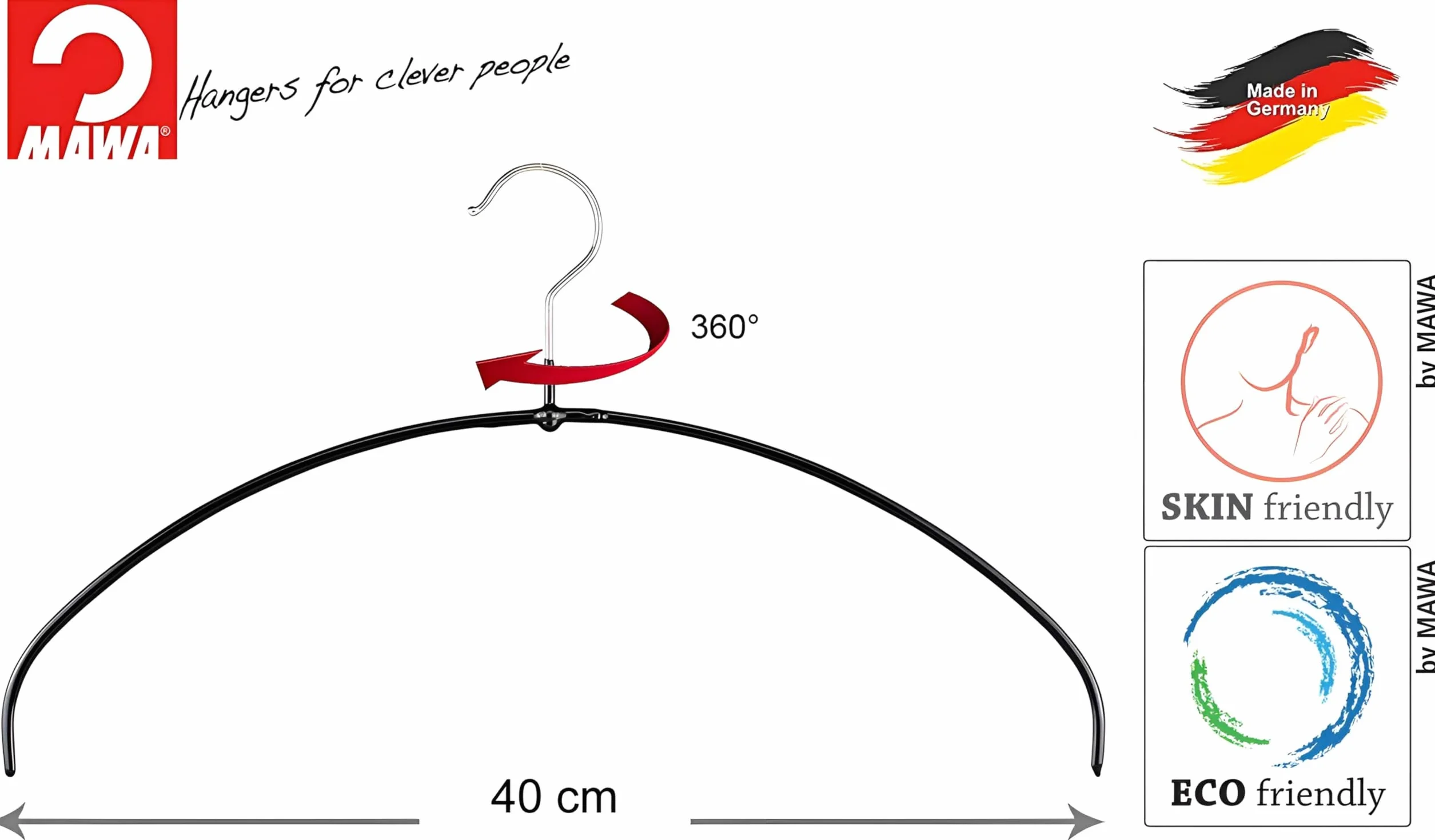 MAWA Wieszak na ubrania Light 40 cm zestaw 50 sztuk antypoślizgowy hak obrotowy 360°