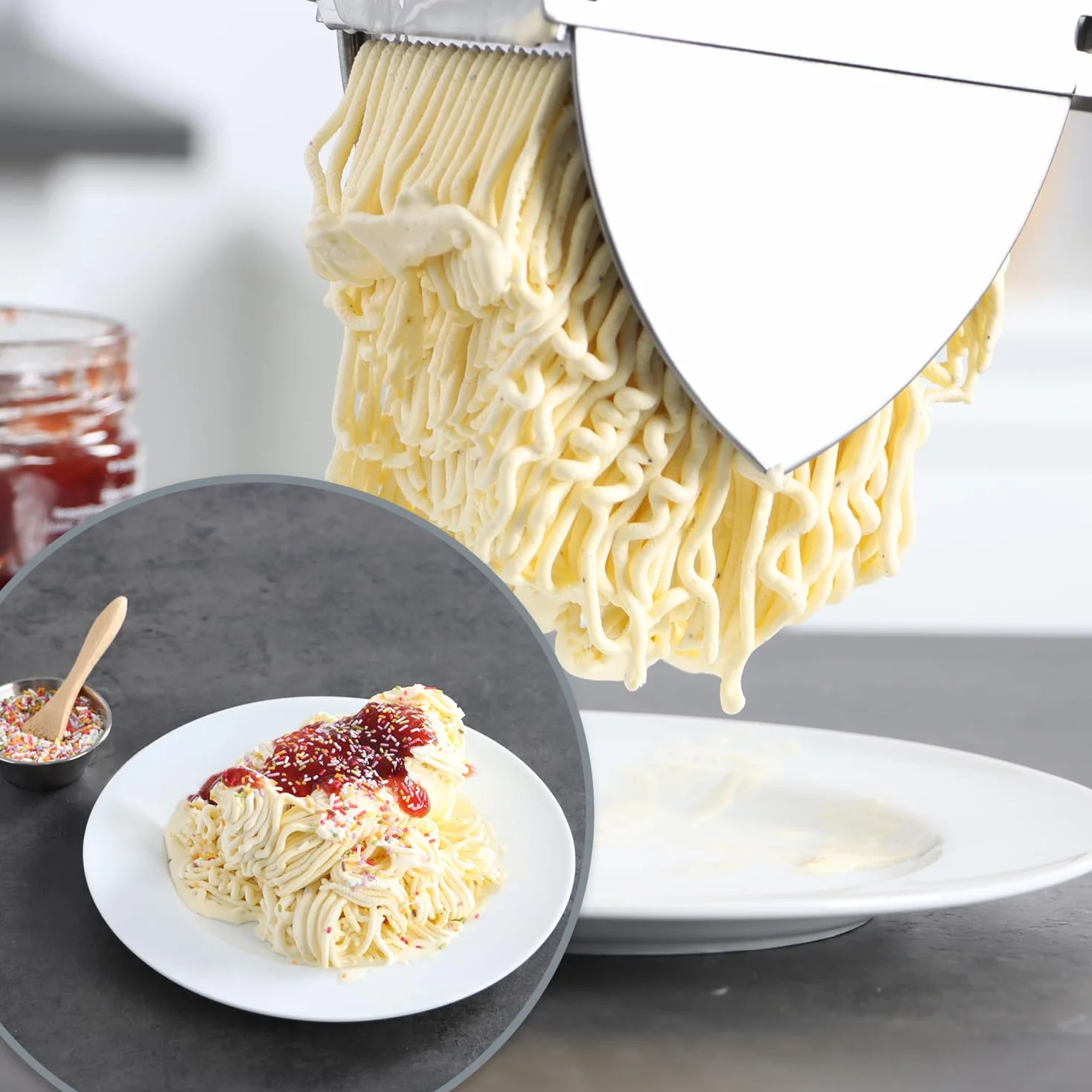 COM-FOUR® Prasa do ziemniaków wykonana ze stali nierdzewnej, mozna myc w zmywarce - prasa do lopatek - prasa do lodów spaghetti - tluczek do ziemniaków