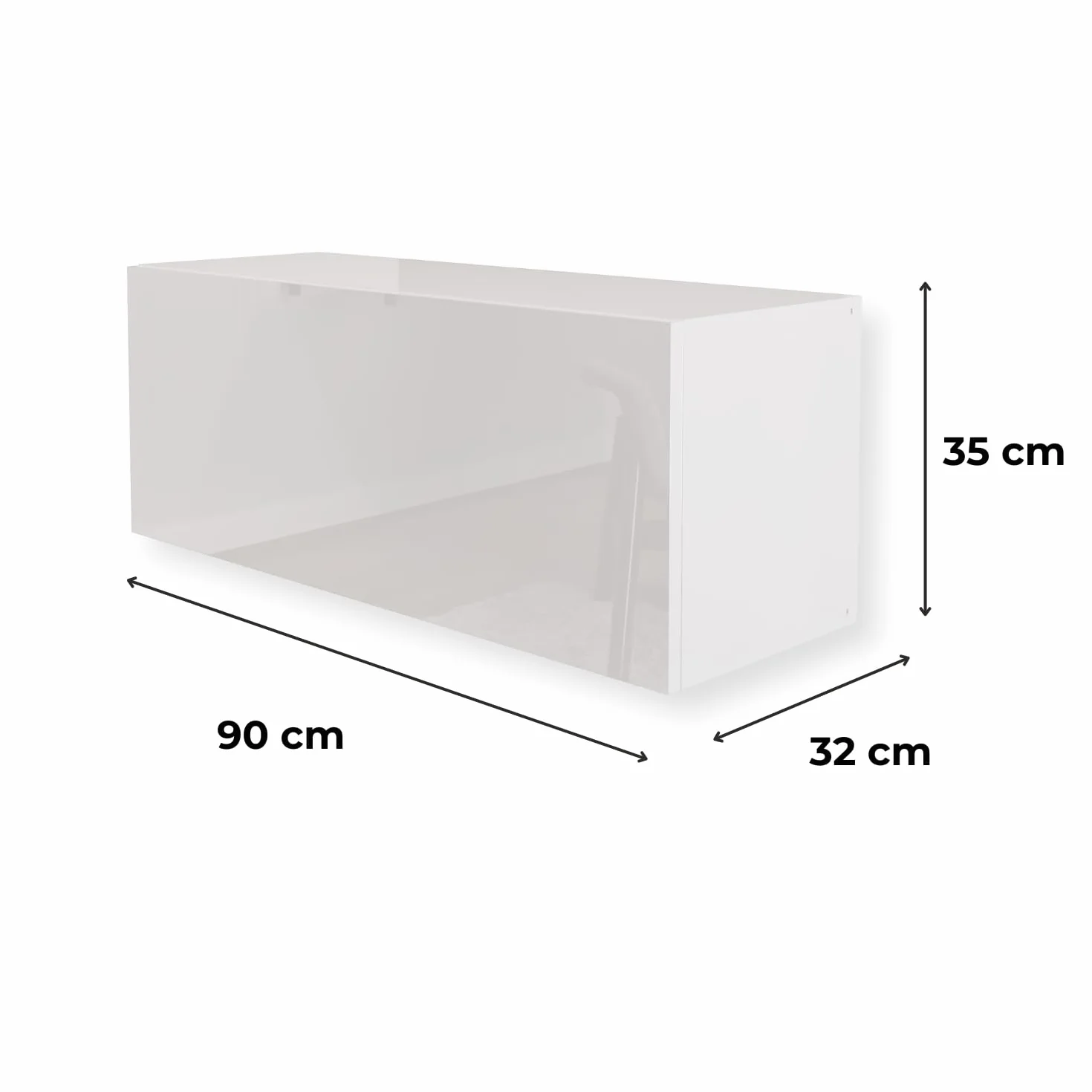Nowoczesna Wisząca Szafka Kuchenna Wysoki Połysk Biała 90x35x32 cm Przestronna Szafka Ścienna do Kuchni z 1 Drzwiami Funkcja Push to Open