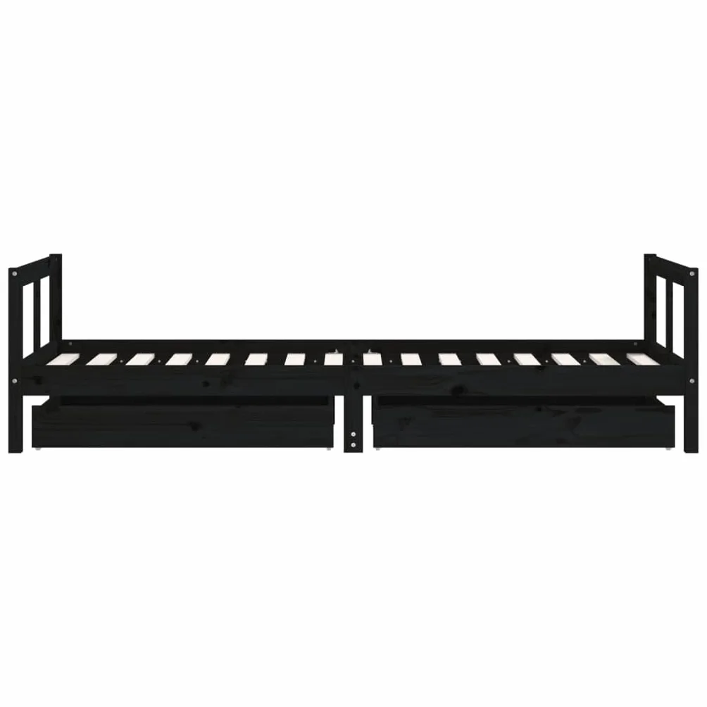 Łóżko dziecięce z szufladami, czarne, z litego drewna sosnowego, 80 x 200 cm, ze stelażem i skrzynią na pościel, łóżko dla dzieci od 4 lat, miejsce do przechowywania do pokoju dziecięcego