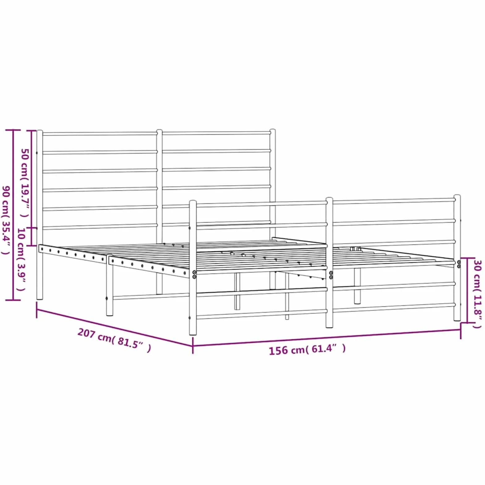 ATOMSTACK MAKER Cama de Metal Con Cabecero y Piecero, Estructura de Acero Negro Mate 150 x 200 cm, Incluye Somier de Lamas, Altura Inferior 26 cm, Diseño Moderno y Robusto para Adultos – Montaje Fácil