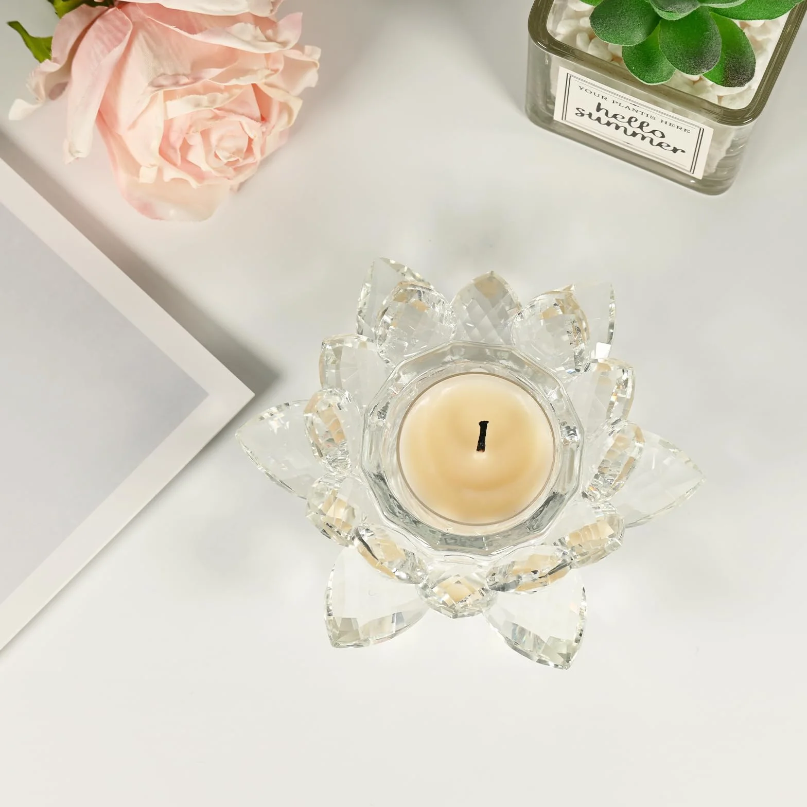 Kryształowy Świecznik na Tealighty, Świecznik w Kształcie Kwiatu Lotosu na Świeczki Tealight do Dekoracji Świątecznych, na Wesela i Przyjęcia w Domu (2)