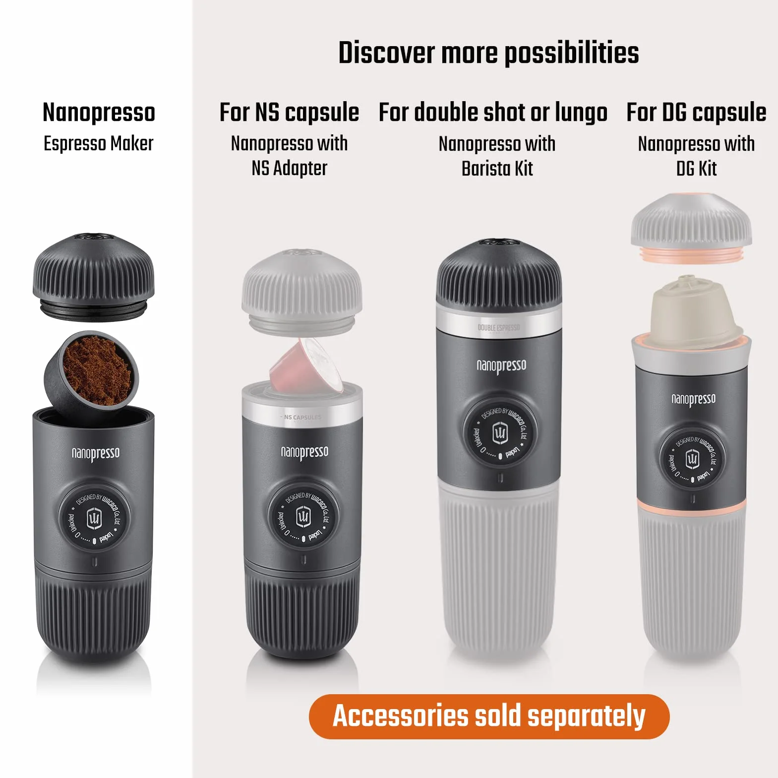WACACO Nanopresso Przenośny ekspres do espresso, dostarczany w zestawie S-Case Nanopresso, ulepszona wersja Minipresso, podróżny ekspres do kawy, obsługiwany ręcznie, czerwona lawa