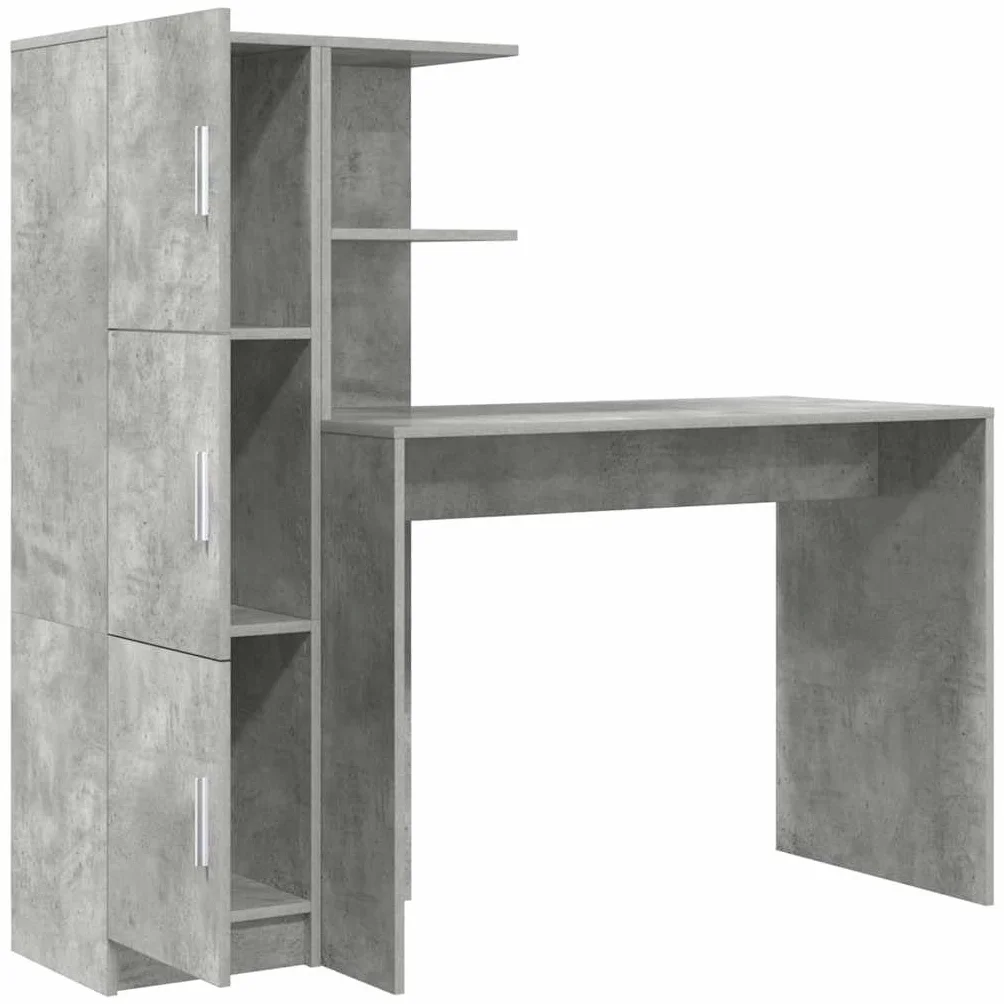 2-częściowy zestaw biurka betonowego z materiału drewnopochodnego z wysoką szafką 133,5 x 50 x 124 cm, drzwi na zawiasy, miejsce do przechowywania do biura, biura, laptopa, monitora