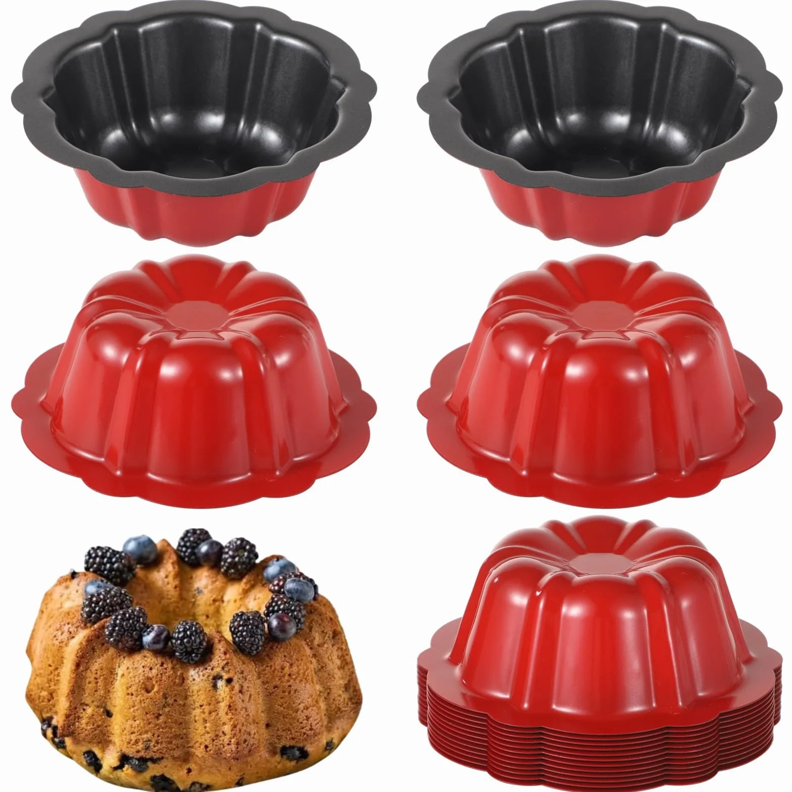 Zestaw 16 mini karbowanych foremek do ciasta, nieprzywierające patelnie ze stali węglowej do babeczek, ciastek, puddingów