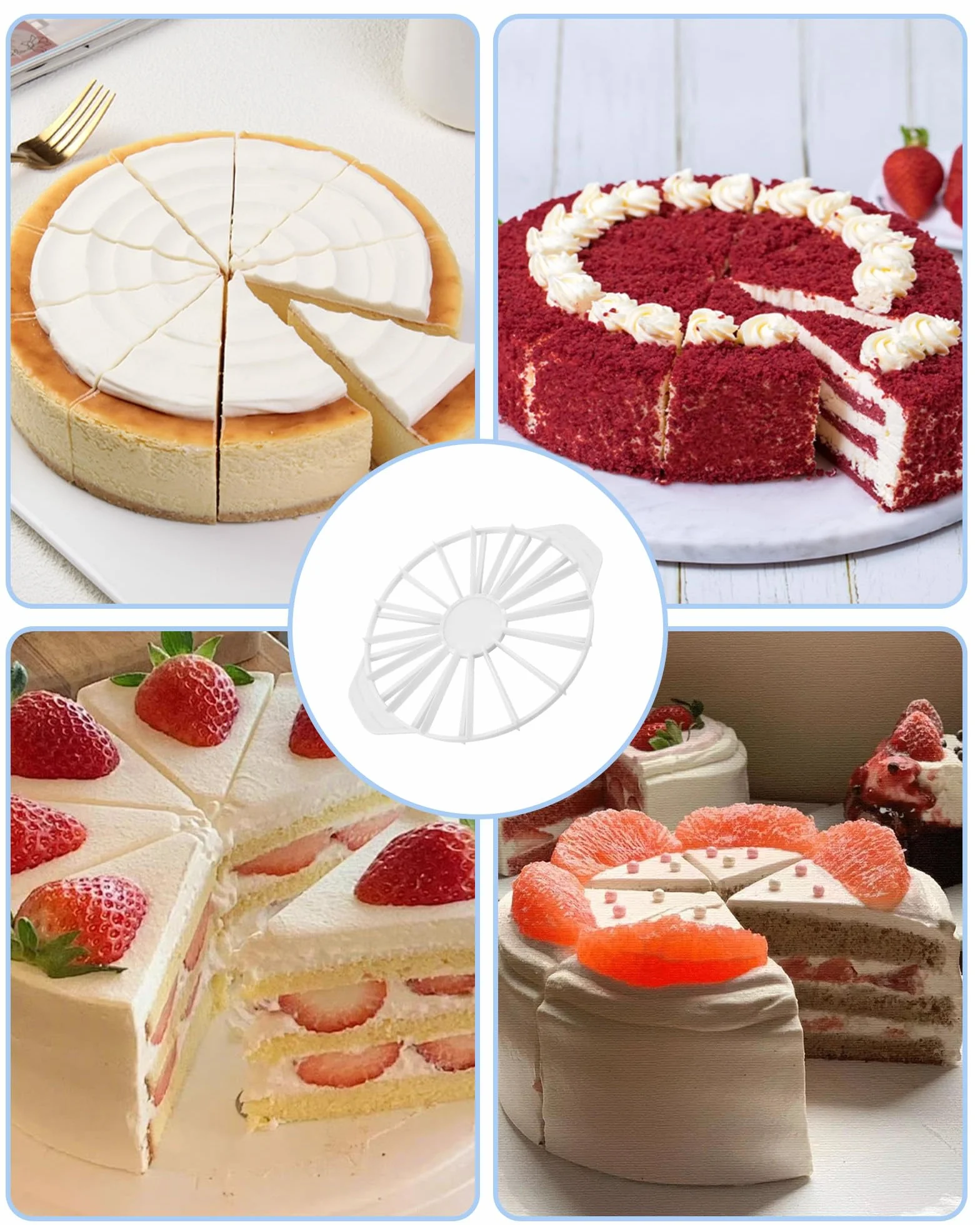 1 x rozdzielacz do tortu 12/16 szt., regulowana krajalnica do ciasta z tworzywa sztucznego, okrągła przecinarka do ciasta, gadżet kuchenny, biały