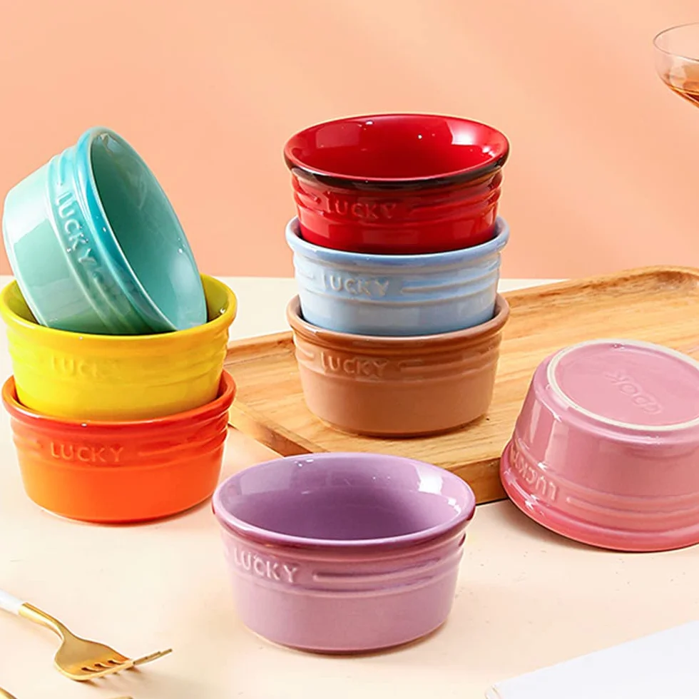 13 uncji Formy Suflet Ombre Kolor, Zestaw 4 Ramekins Ceramica (Warm)