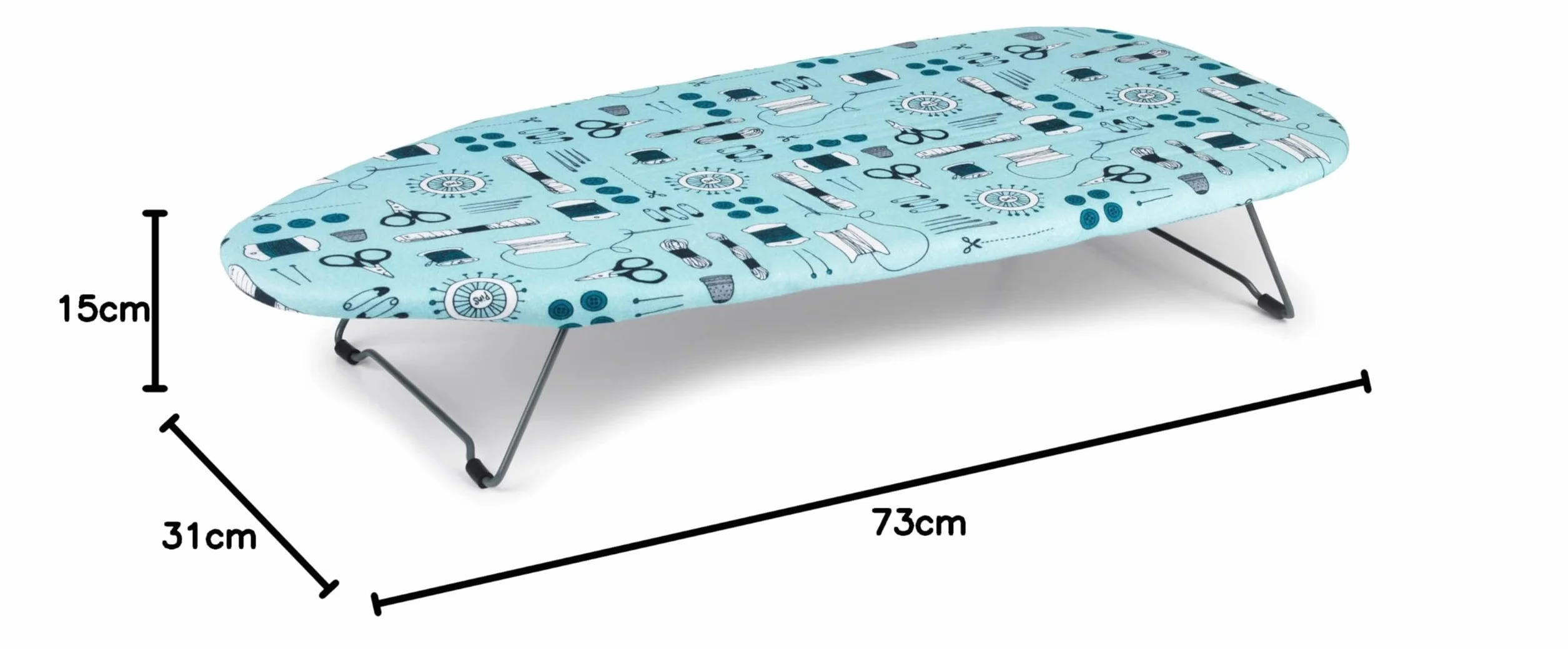 Beldray® LA023735SEW Deska do prasowania na blat, 73 x 31 cm, nadruk przedstawiający przybory do szycia