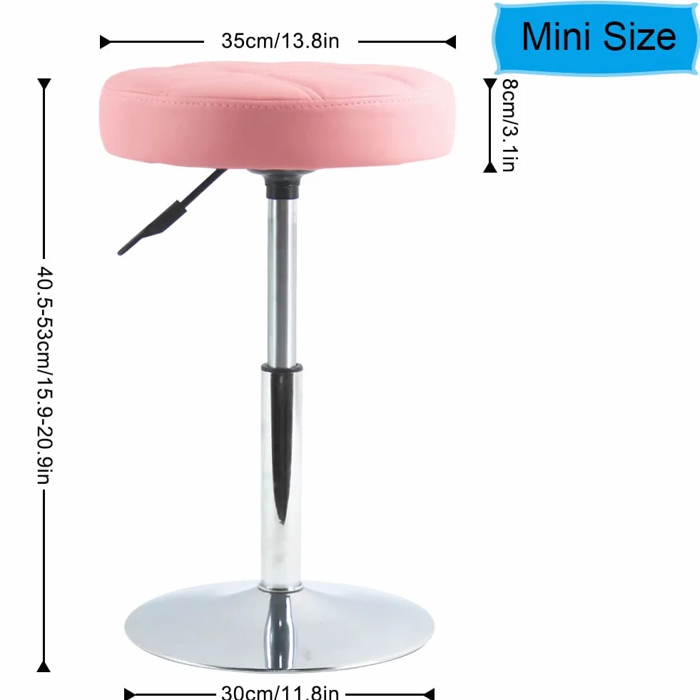 FURWOO Okrągły Stołek Obrotowy z Skóry PU Regulowany Fotel do Masażu Różowy 40,5-53 cm