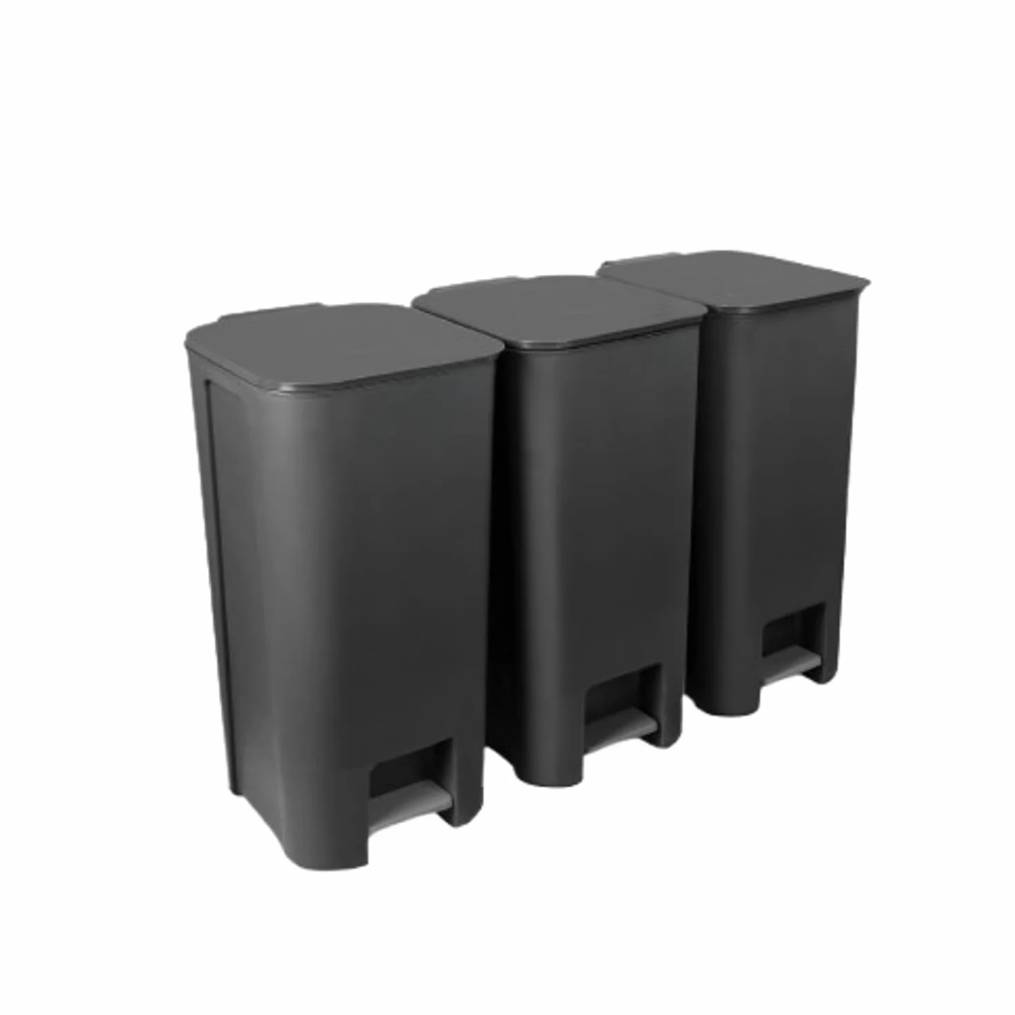 Practic Zestaw do recyklingu, 3 x 40 l, kosz na pedały – system segregacji śmieci z wytrzymałego tworzywa sztucznego | pojemnik do segregacji odpadów | nowoczesny design w kolorze ciemnego grafitu,
