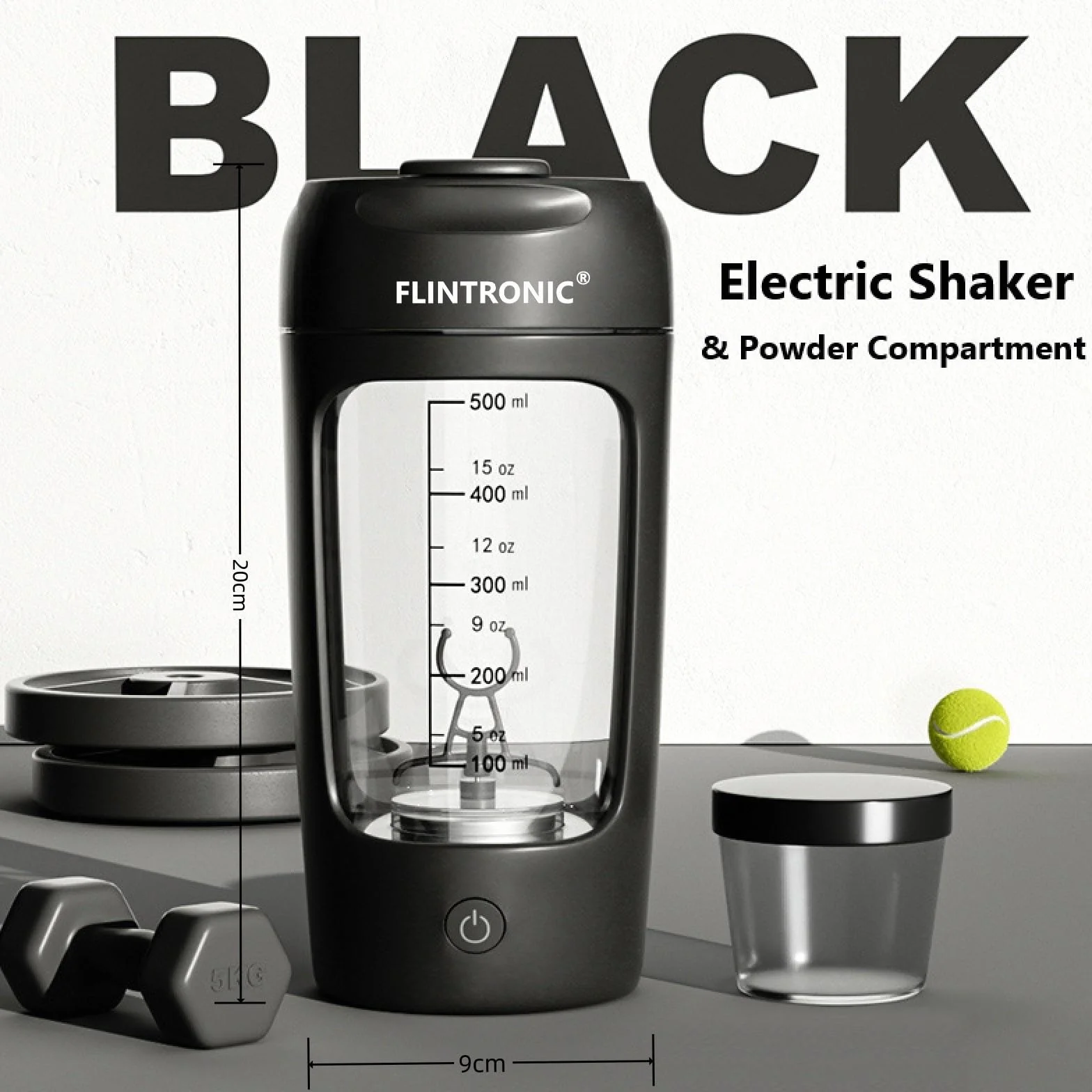 flintronic 650 ml, elektryczny shaker proteinowy, 650 ml, automatyczny mikser białek, napełniany przez USB C, do koktajli proteinowych, bez BPA